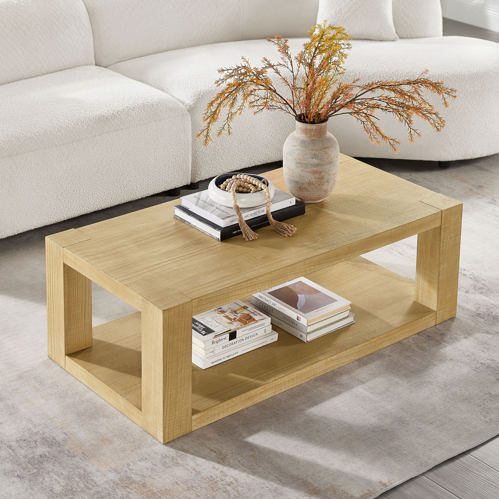 Mesa de centro rectangular moderna de 48 pulgadas, 2 niveles, MDF