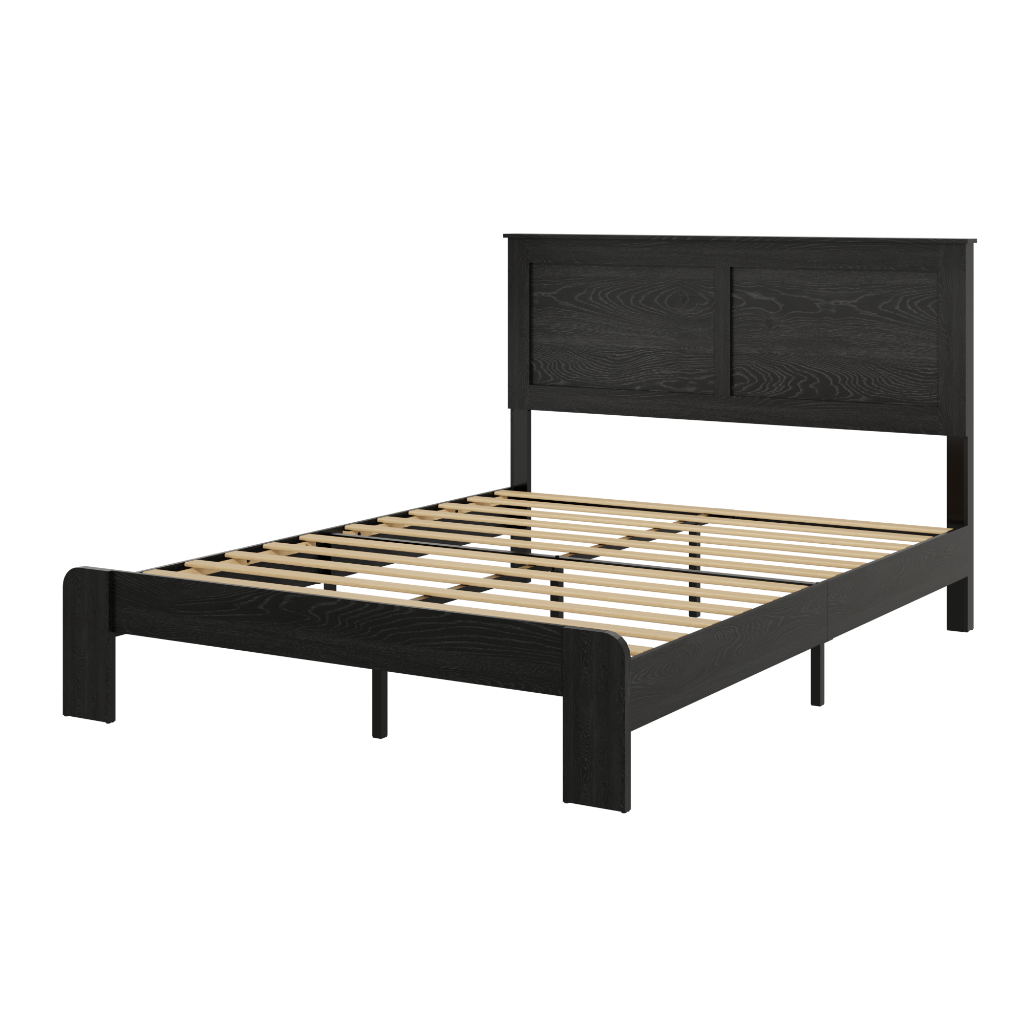 Queen Wood Platform Bed Frame With Underbed Storage, No Box Spring, Black