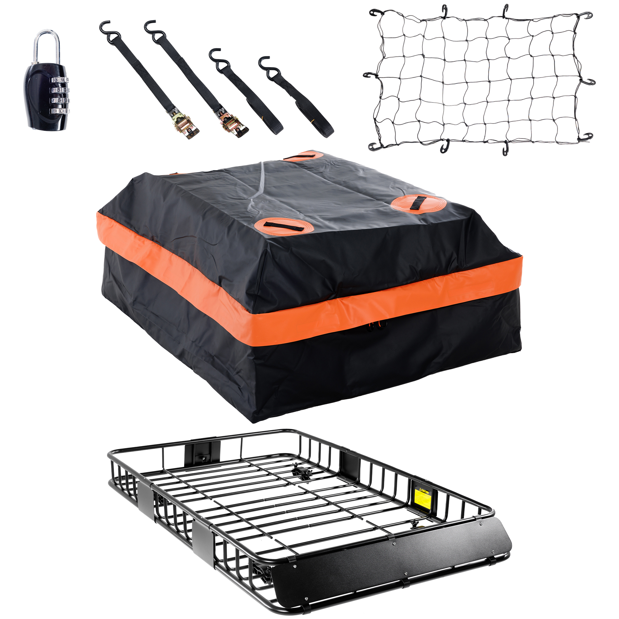 64 X 39 X 6 Inch Heavy Duty 250LB Roof Rack Cargo With 500D Waterproof Cargo Bag, Net & Ratchet Strap, Car Top Luggage Holder Basket For SUV, Truck Or RV Camping Storage Steel Construction