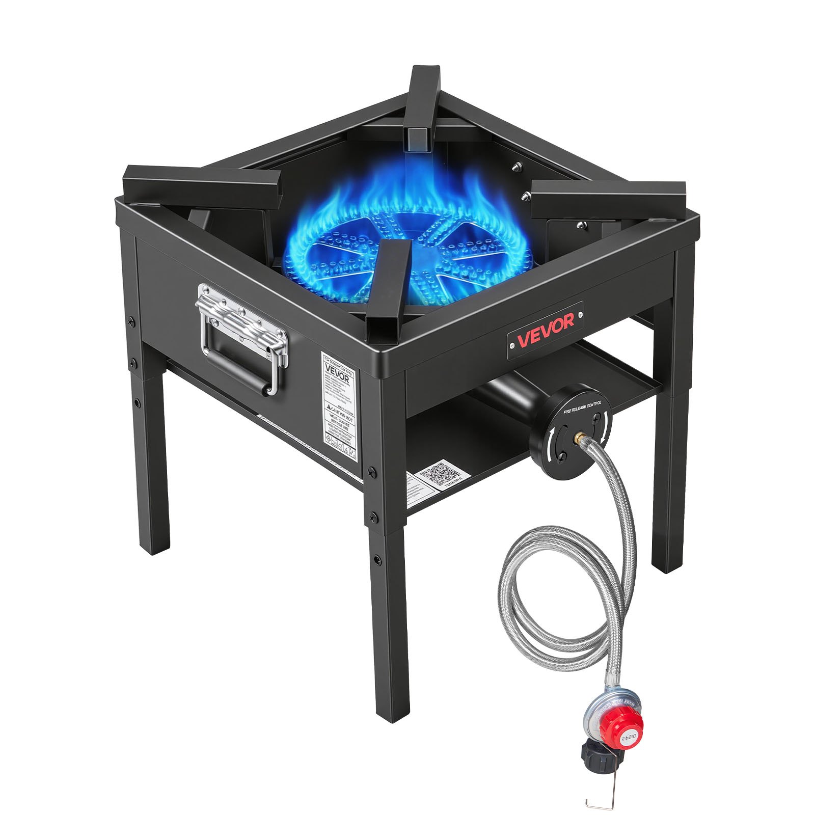 Single Burner Outdoor Propane Gas Stove, 200,000 BTU Propane LPG Gas Camping Stove, Heavy Duty Carbon Steel Outdoor Cooker, With Shield & 20 PSI Regulator, For BBQ Camp Home Patio Seafood Boil