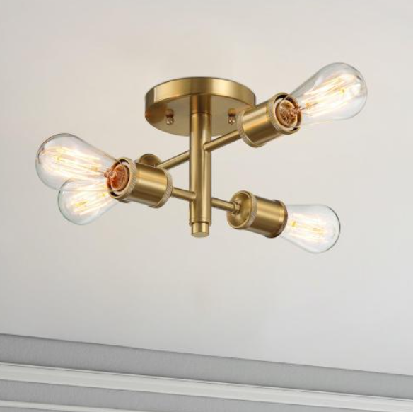 Lámpara de techo semiempotrada retro de 4 luces para pasillo, cocina, dormitorio