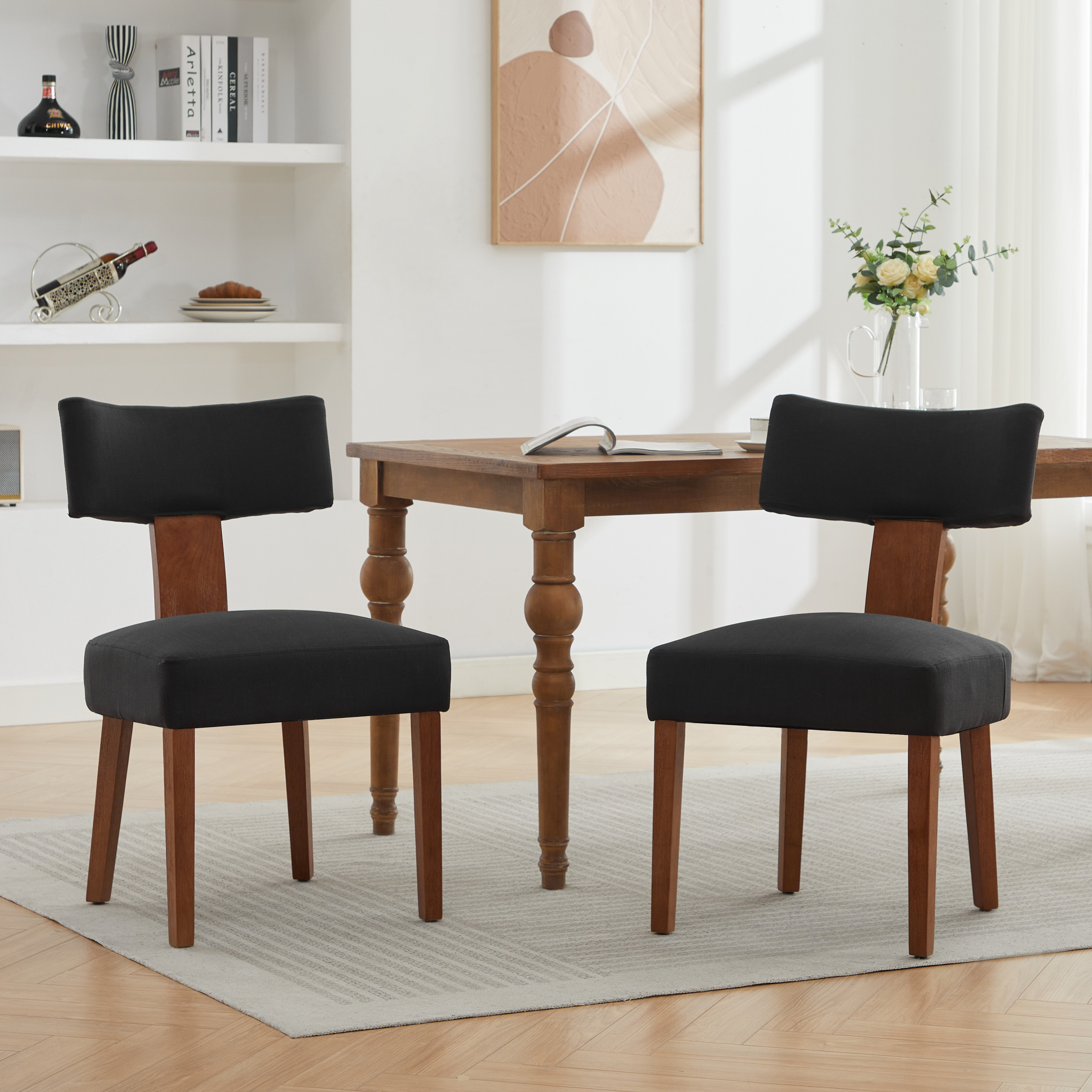 064-Set de 2 sillas de comedor modernas sin brazos de lino negras