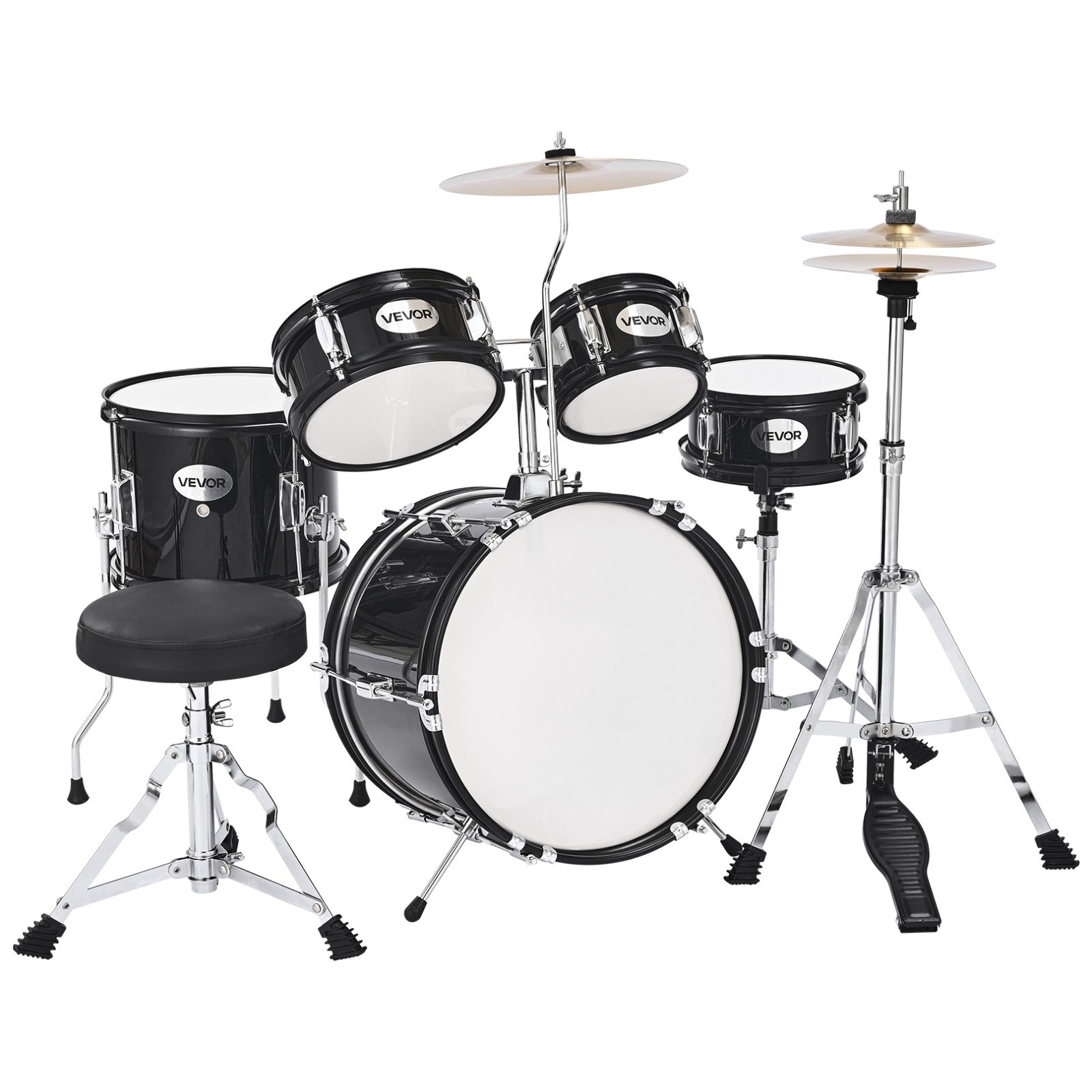 Kids Drum Set, 5-Piece 14 In Junior Drum Sets, Beginner Drums Set With Adjustable Throne, Cymbal & Two Pairs Of Drumsticks, Musical Learning Drums Instruments Kit, For Children Ages 6-13(Black)