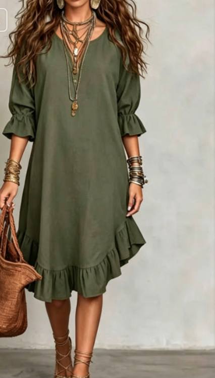 2026 New Ruffle Loose Middle Sleeve Dress