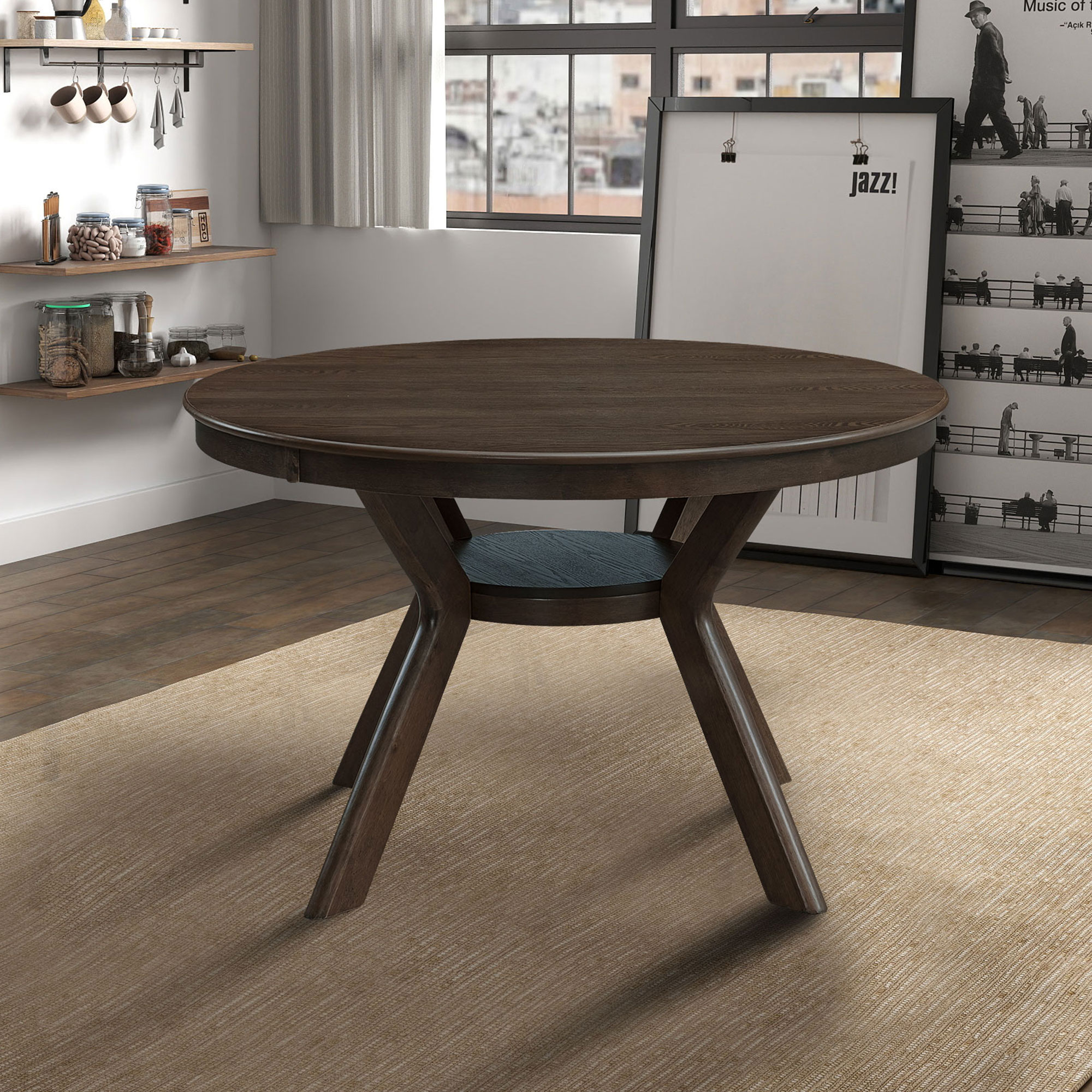 Mesa de comedor redonda de 47.24 pulgadas de madera de caucho, base de caballete