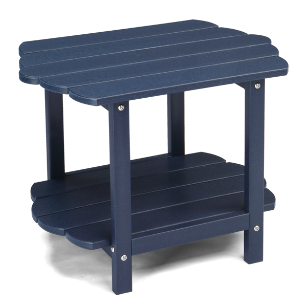 Mesa auxiliar exterior de 2 niveles, HDPE, resistente al clima, azul marino
