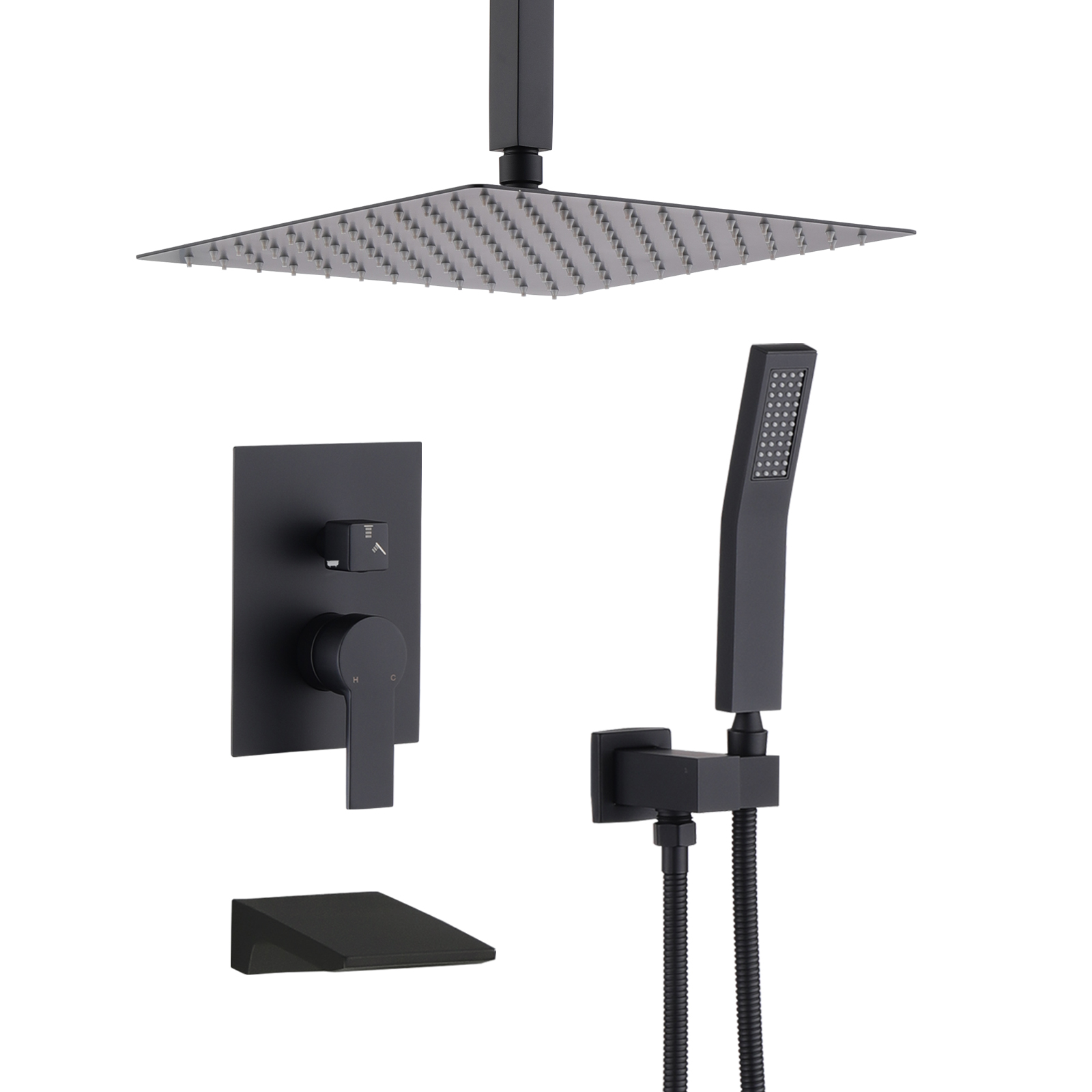 Matte Black Shower System  Wall Mount Shower Faucet Set For Bathroom 10 Inch High Pressure Luxury Shower Head With Handheld, Rough-in Valve Body And Trim Included