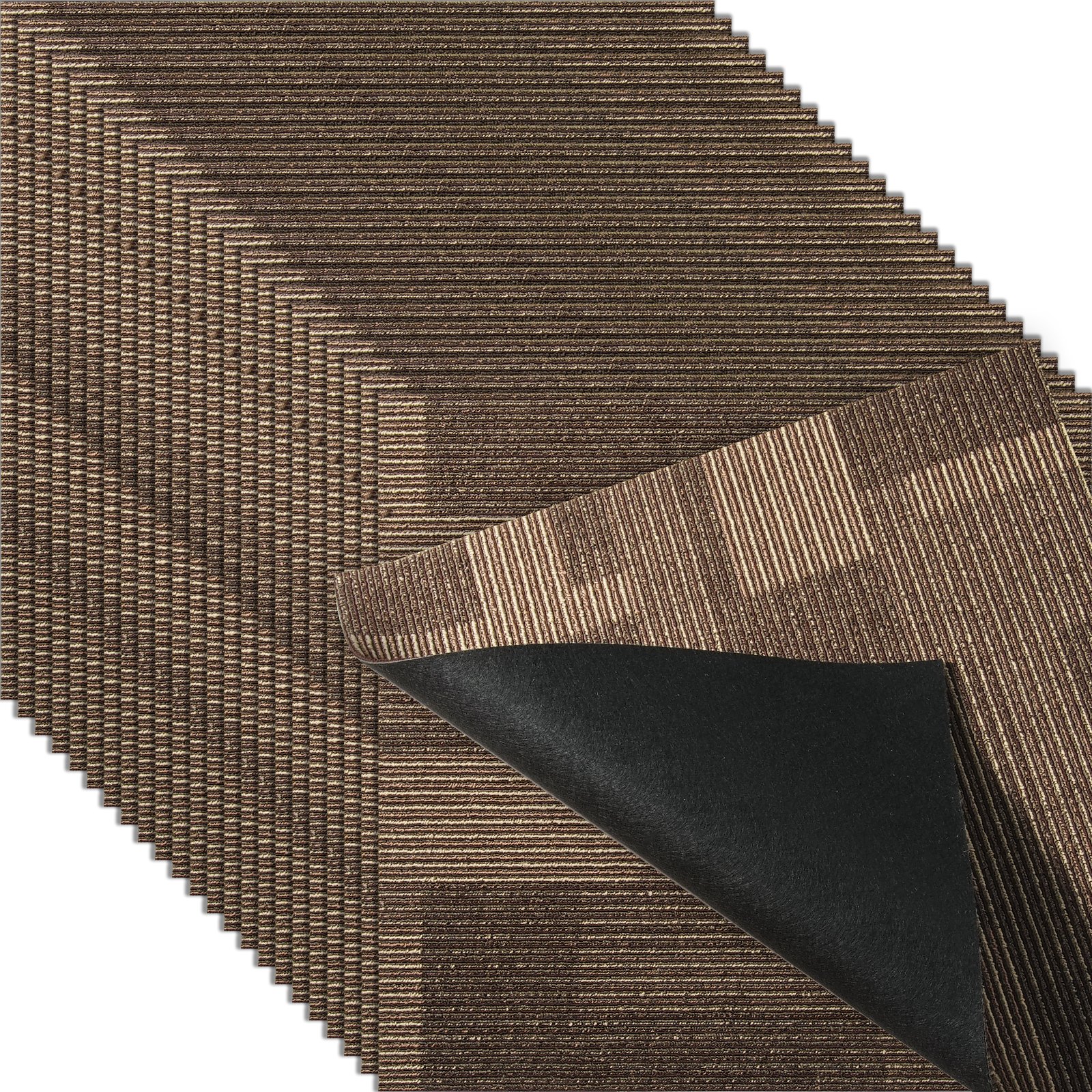 Losetas de alfombra reutilizables, 24x24 pulgadas, con acolchado, marrón mixto