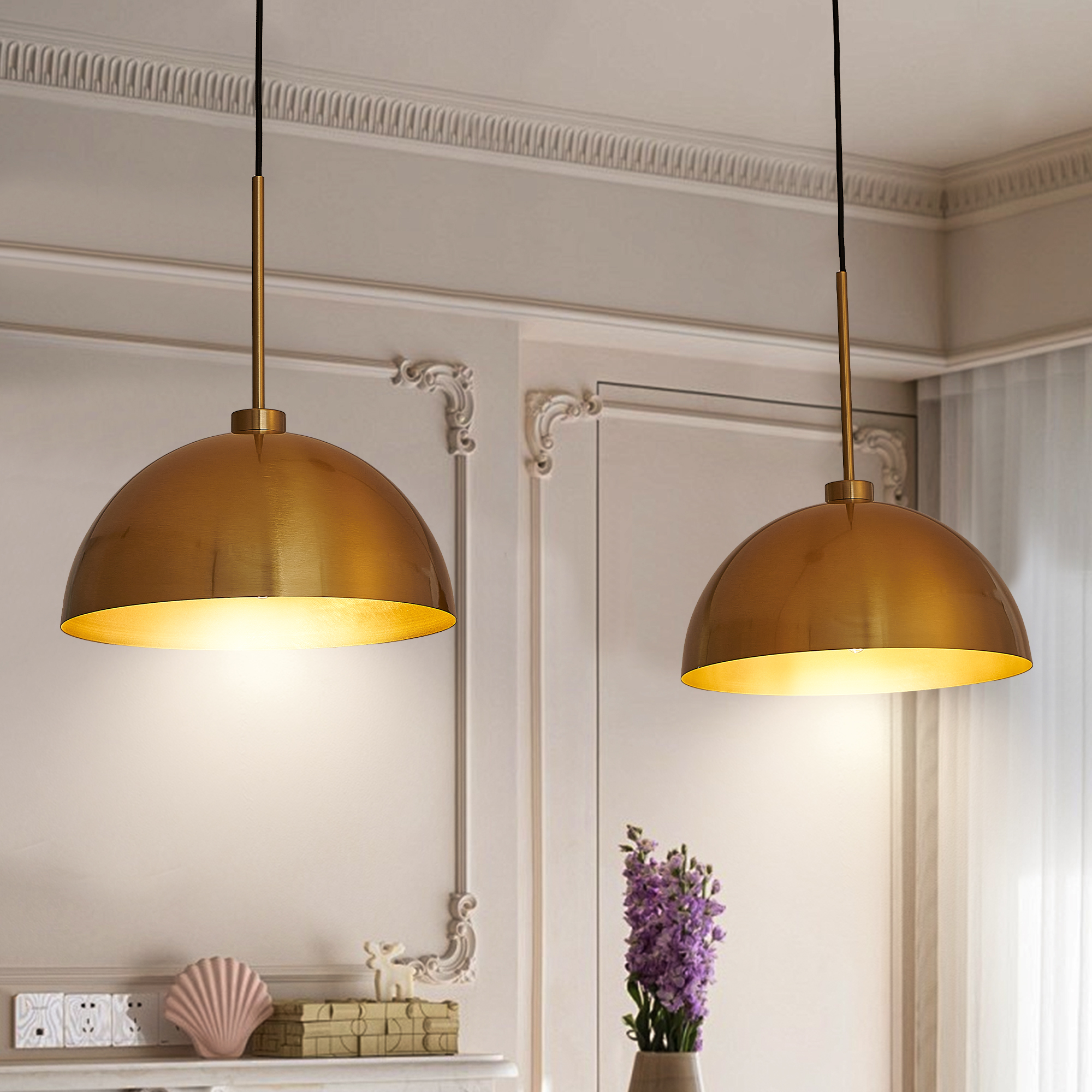 Lámpara colgante doble moderna industrial color cobre de 41 pulgadas, ajustable