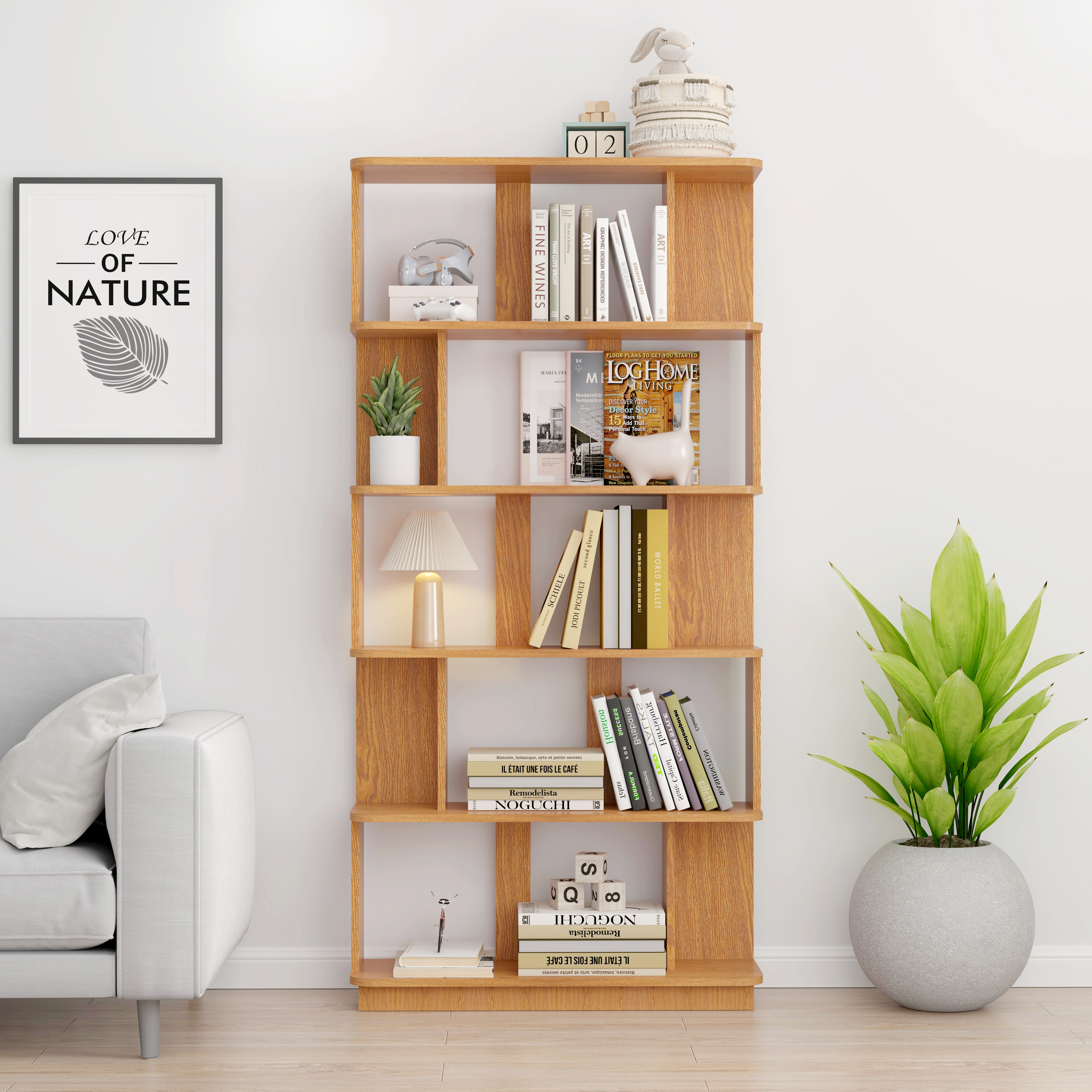 Estantería moderna de 5 niveles de MDF, 31.5L x 64.56H, para sala u oficina