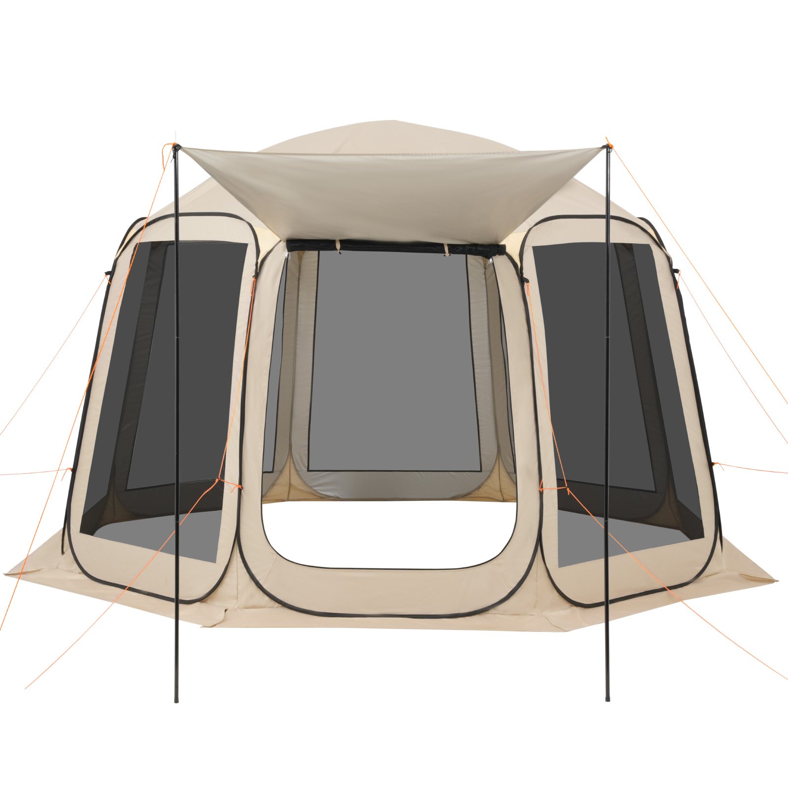 Screen House Tent, 12 X 11 Ft, 10-12 Person Pop Up Screen Tent With Extended Awning, Portable Screened In Canopy With Carry Bag, Netting Sides, For Patio, Backyard, And Outdoor Activities, Beige