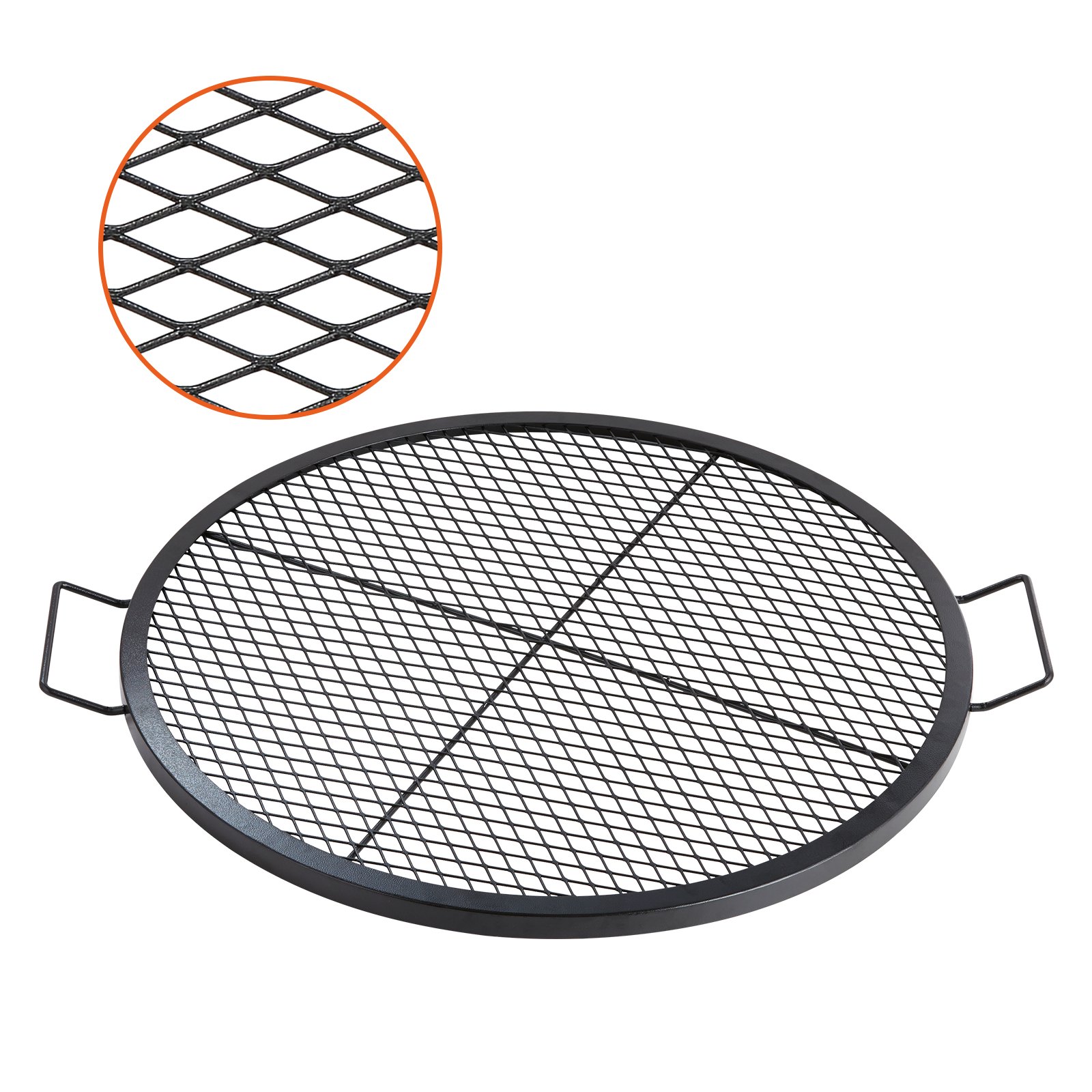 Parrilla redonda X-Marks para fogata, acero resistente, 30 pulgadas, con mango, portátil