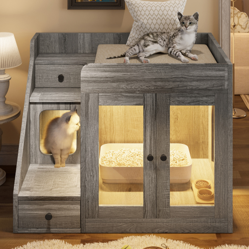 Mueble GO para arenero de gato con luz y 2 cajones de almacenamiento