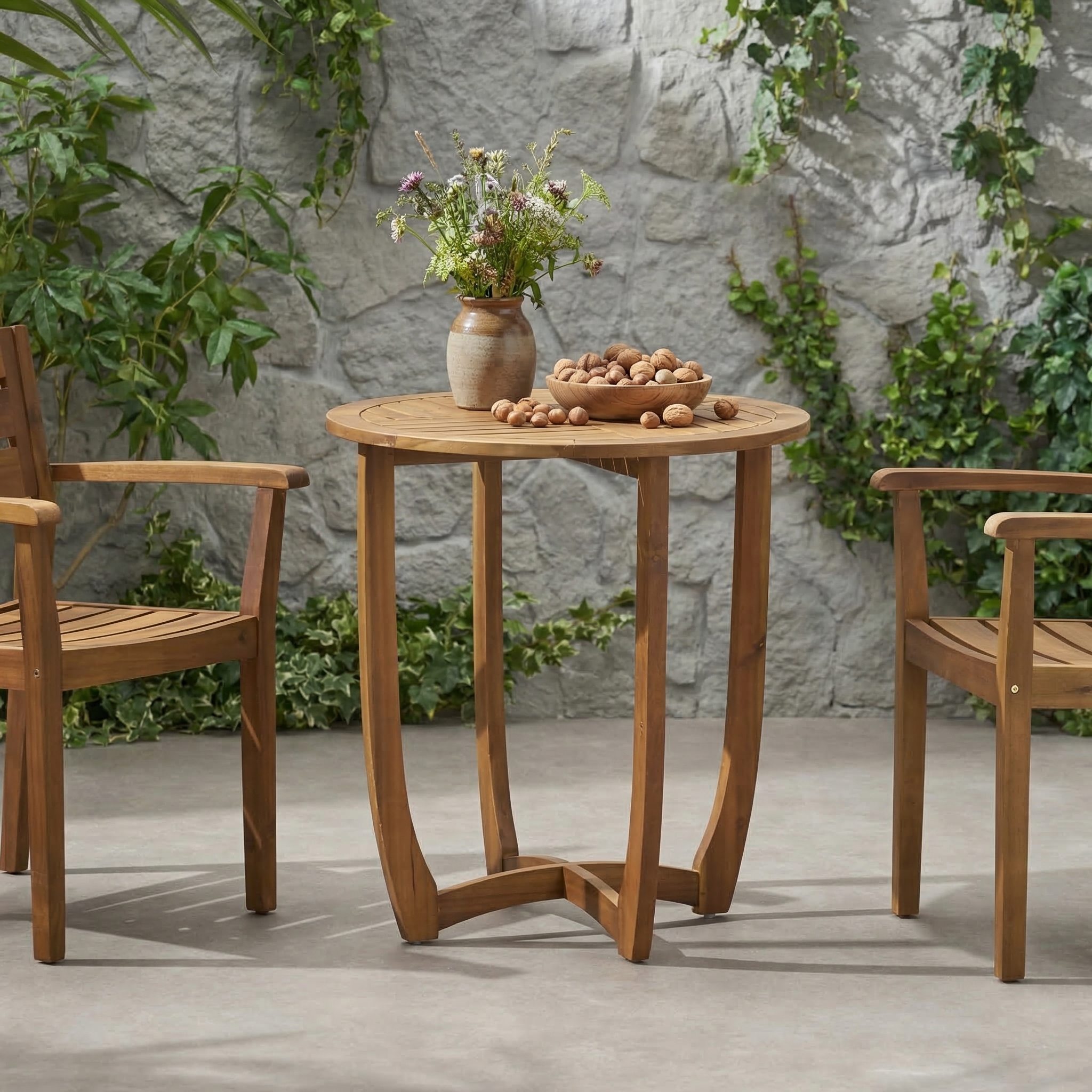 Mesa auxiliar redonda de madera de acacia para exterior, 27.5 pulgadas.