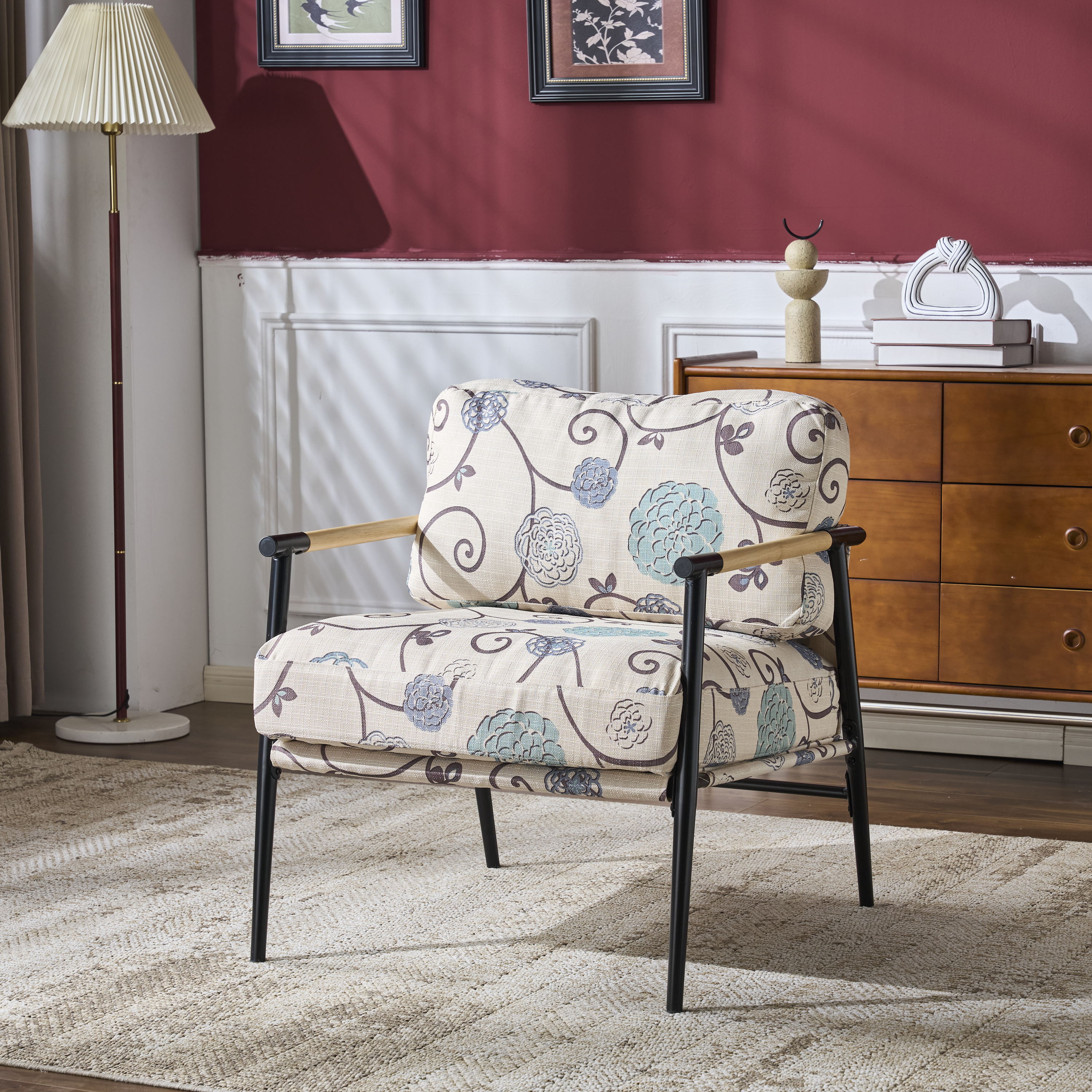 Silla decorativa moderna de 27.56 pulgadas con cojines de felpa y marco de metal