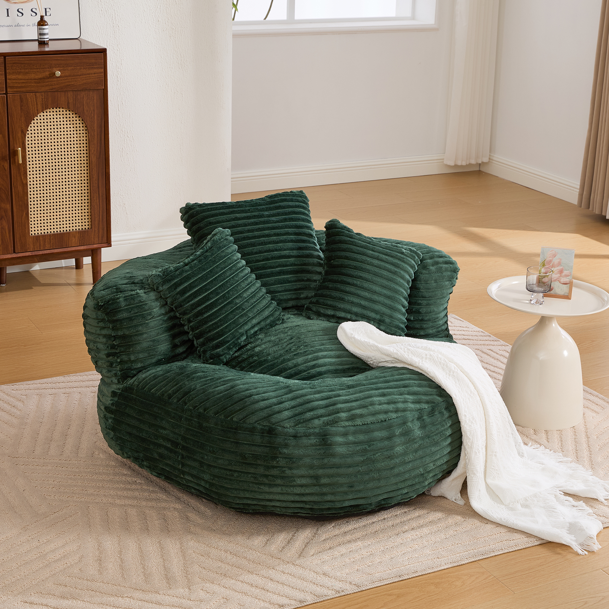Bean Bag Chairs, Bean Bag Sofa For Adults, Kids,Oversized Corduroy Bean Bag Chair With 3 Pillows & Armrest,Beanbag Chair & Lazy Sofa With Foam Filler For Bedroom Living Room Dorm