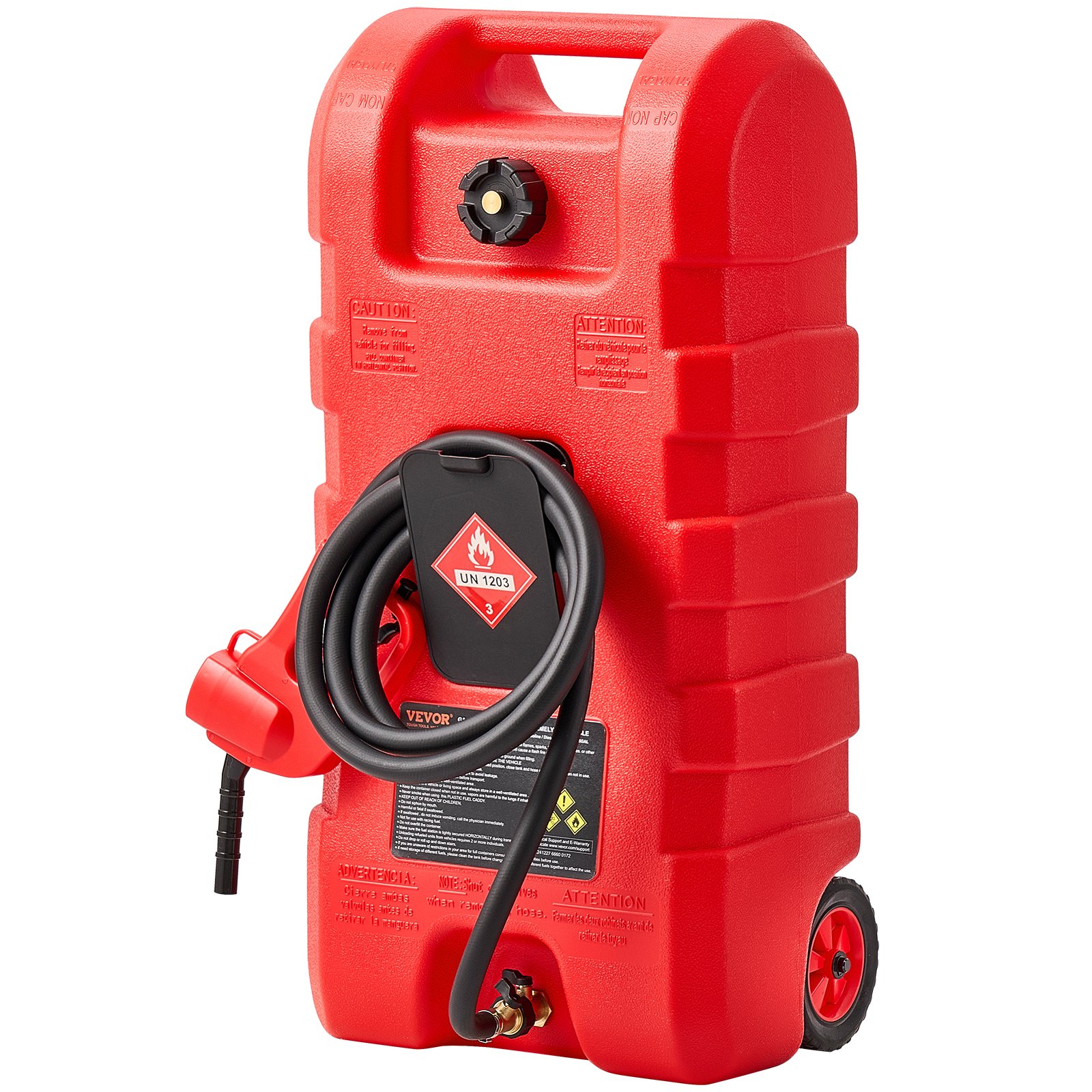 Fuel Caddy, 15 Gallon, Portable Fuel Tank With Gravity & Hand Pump Modes, Fuel Tank Container With Wheels, 10 Ft Delivery Hose & Manual Pump, Gas Caddy For Motorboats, ATVs, Gasoline & Diesel