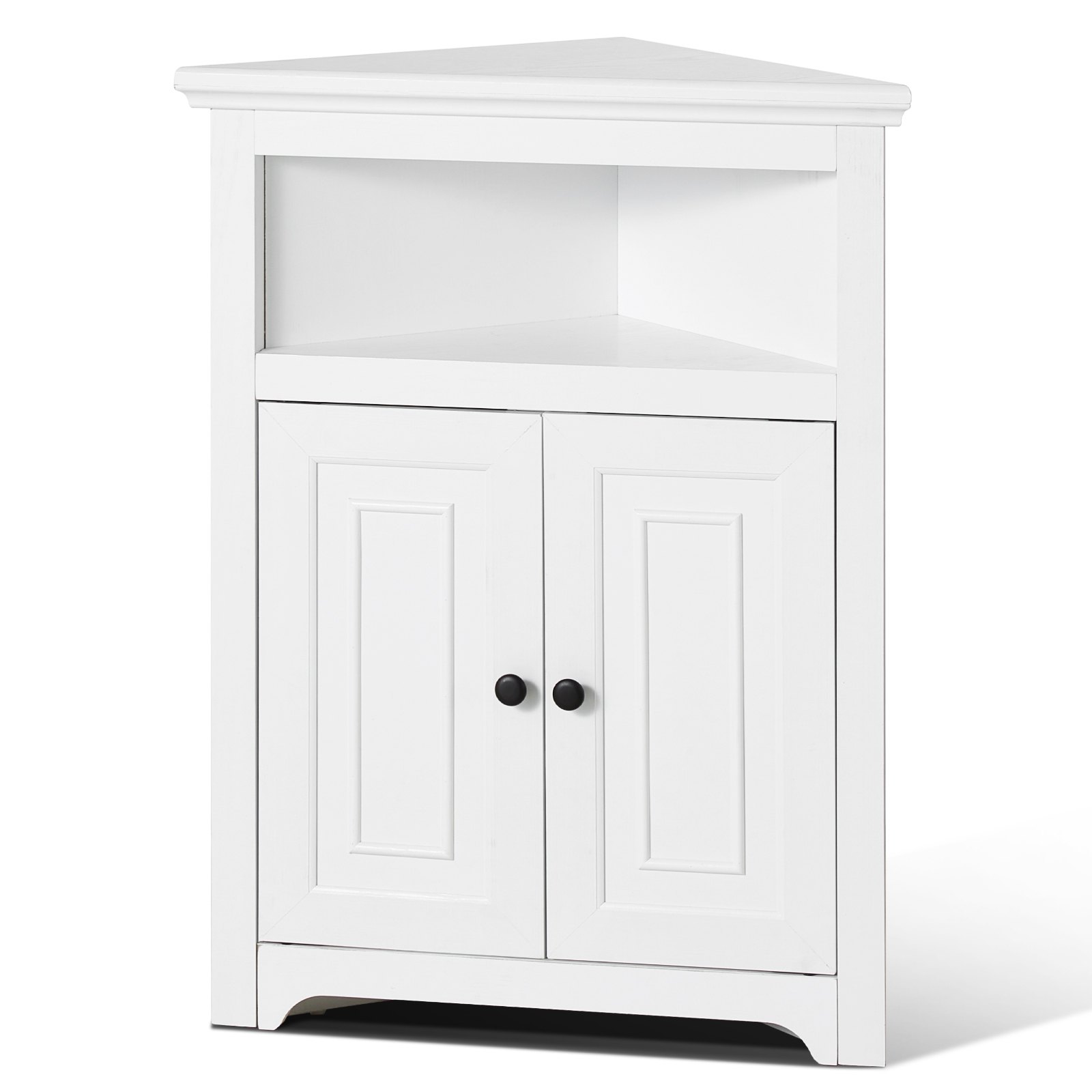 Gabinete de almacenamiento de esquina de 32 pulgadas, 3 niveles, 2 puertas, estantes ajustables