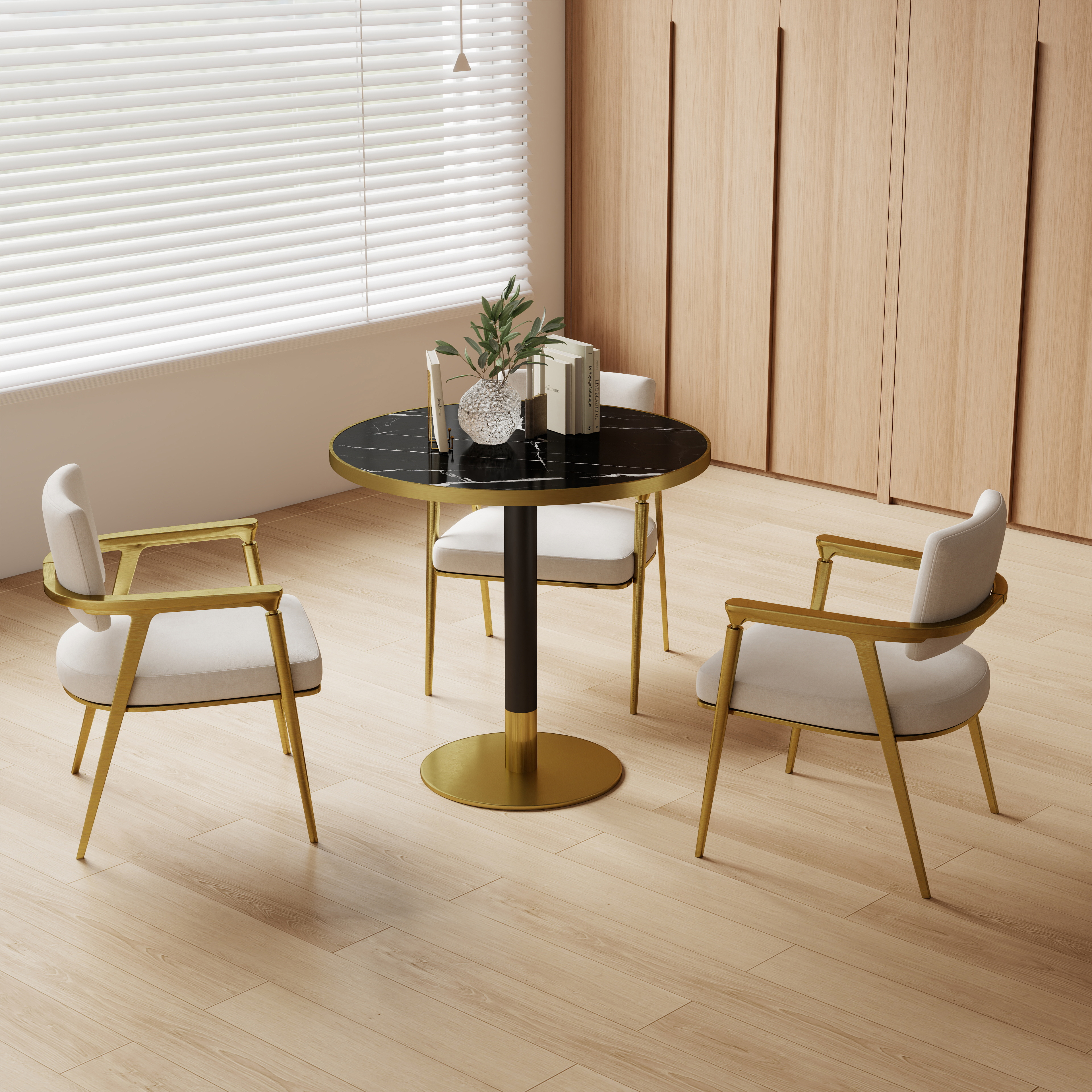 Round Modern Dinning Table 31.5 Inches Bistro Table Tulip Table With Faux Marble Top,Easy Assemble,Sturdy Metal Frame Diameter