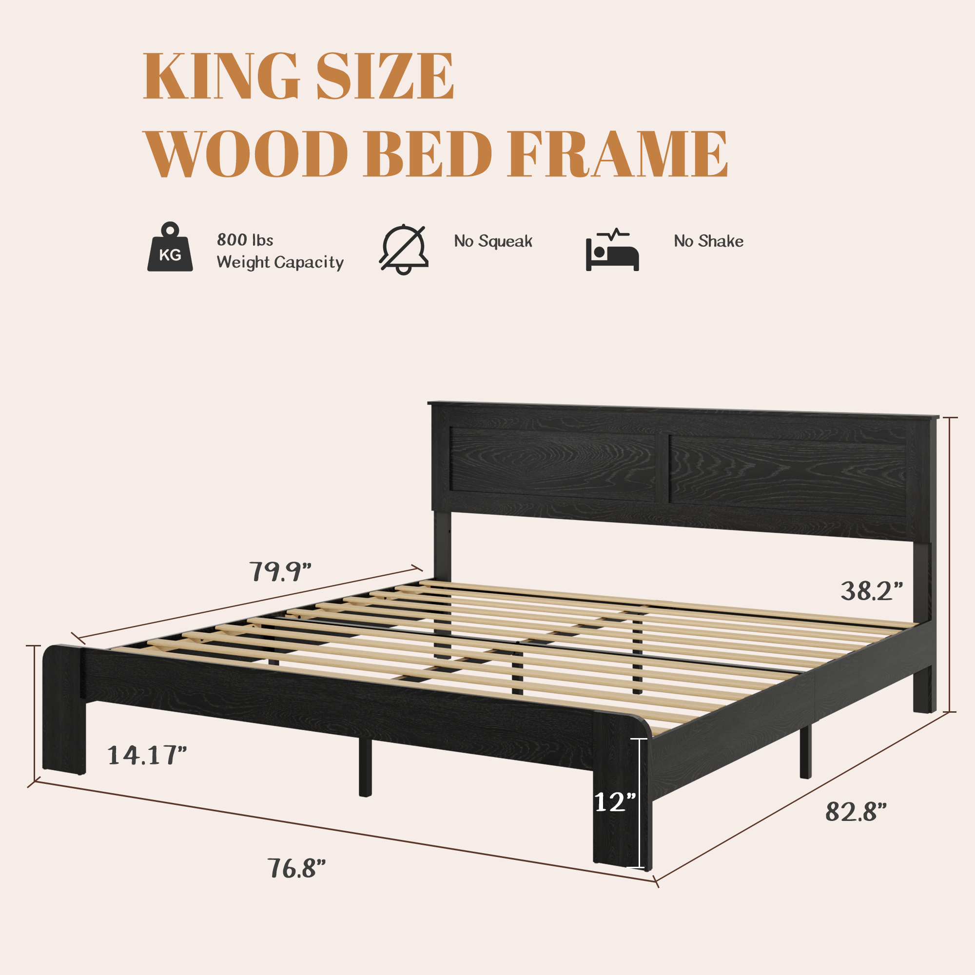 Base de Cama King de Madera con Plataforma y Almacenamiento Bajo Cama, Negra