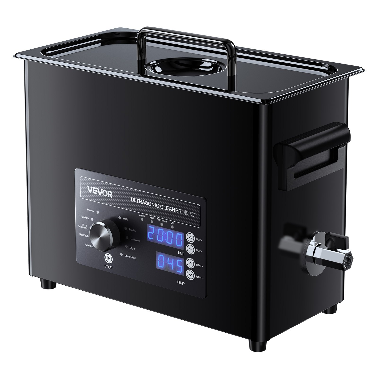 Limpiador ultrasónico profesional de 6 litros, control de perilla, acero inoxidable.
