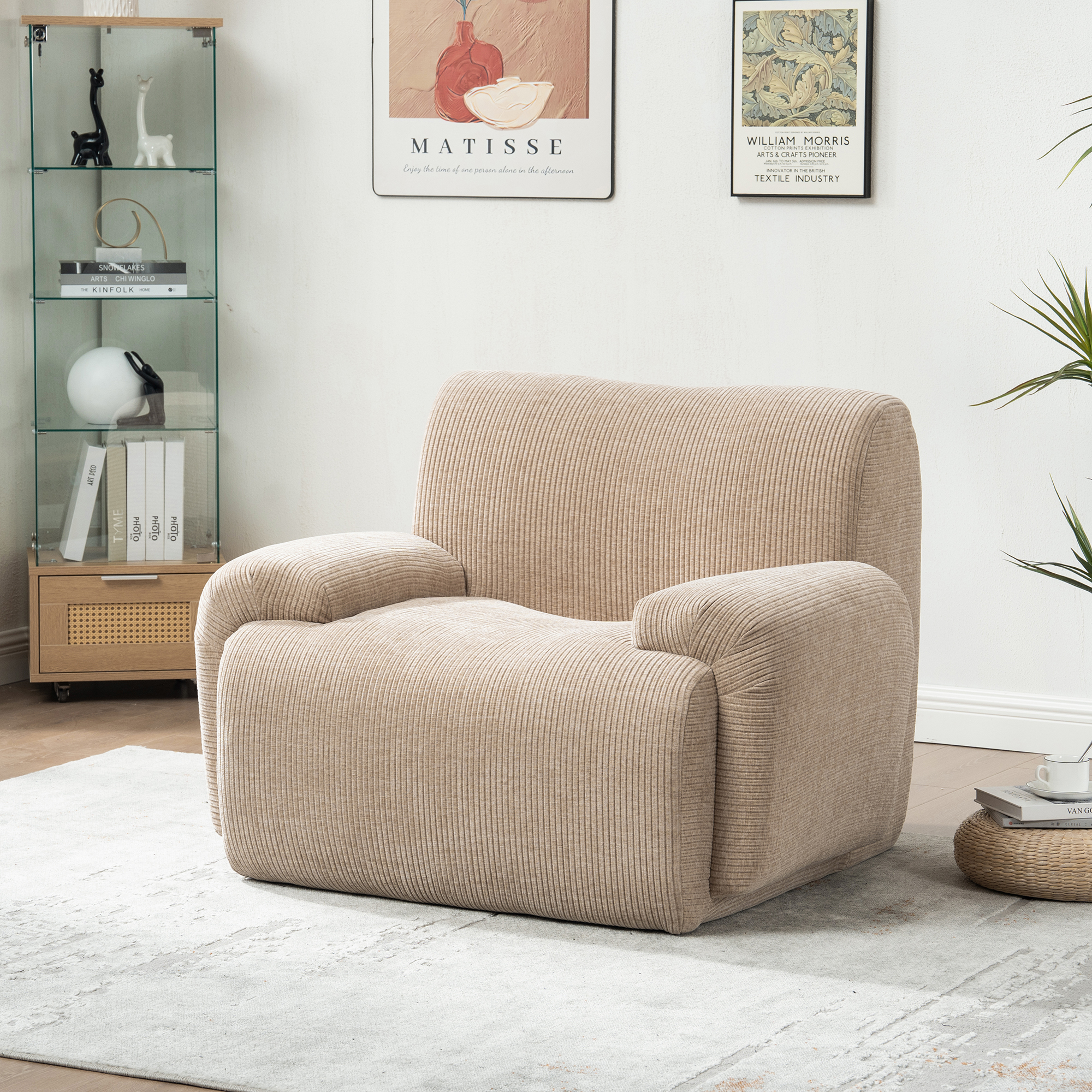 Sillón decorativo moderno 42 pulgadas ancho, chenilla rayas verticales, asientos profundos, topo