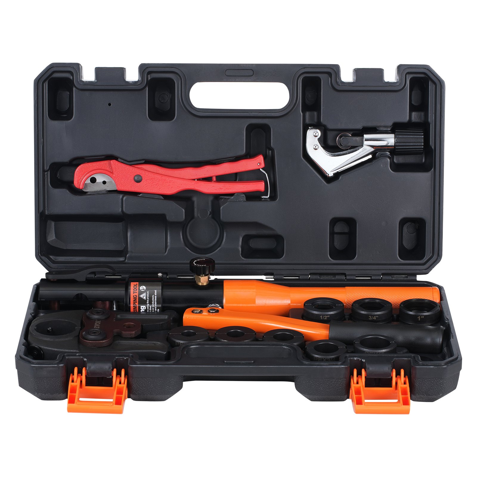 Copper Pipe Crimping Tool, Hydraulic Driven Press Tool With 1/2", 3/4", 1" Jaws For Copper Pipe And  3/8", 1/2", 5/8", 3/4", 1" Jaws For ASTM F1807 Pex Pipe Copper Ring