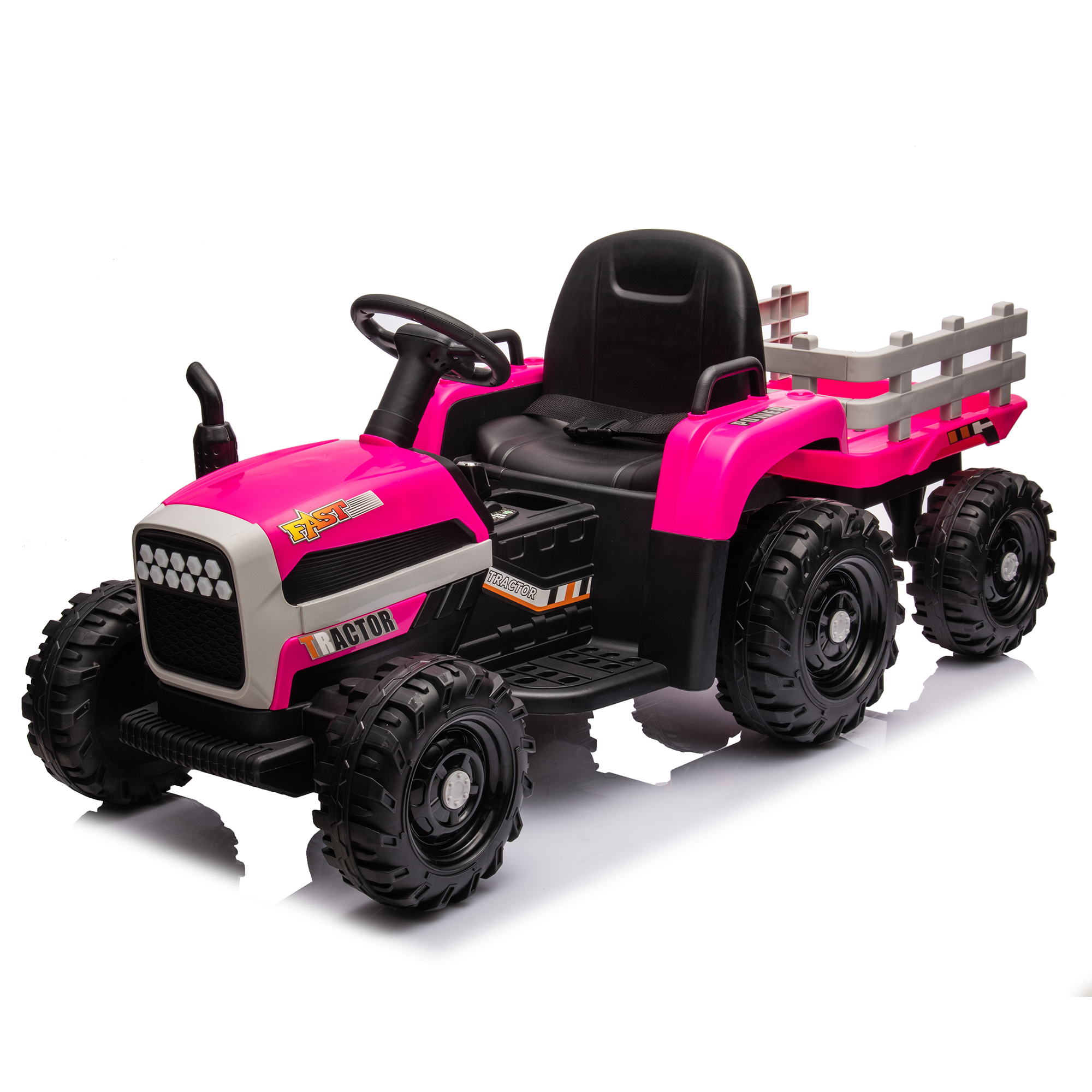 Ride On Tractor With Trailer,24V Battery Powered Electric Tractor Toy, 200wx2motor 1.86-4.97MPH Remote Control,electric Car For Kids,Three Speed Adjustable,USB,MP3 ,Bluetooth,LED Light, Safety Belt.