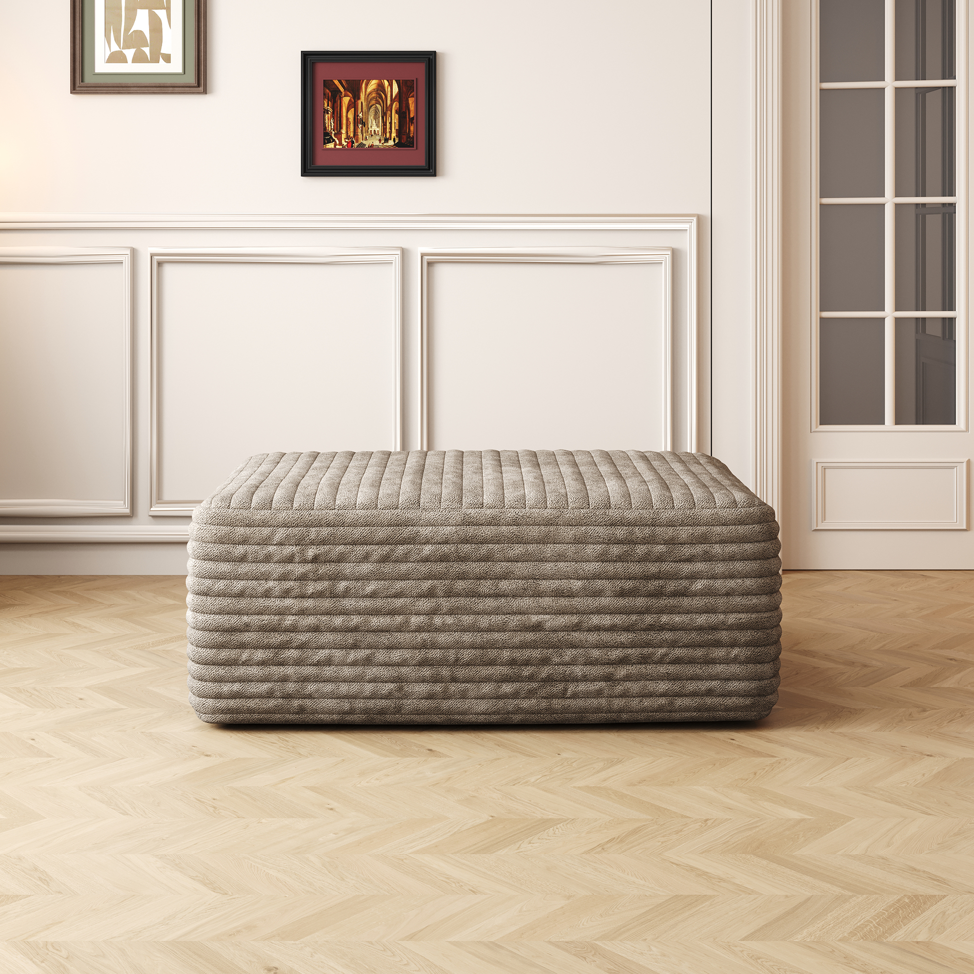 37.40 Sofa Ottoman ,No Assembly Required,Camel Plush Corduroy Fabric