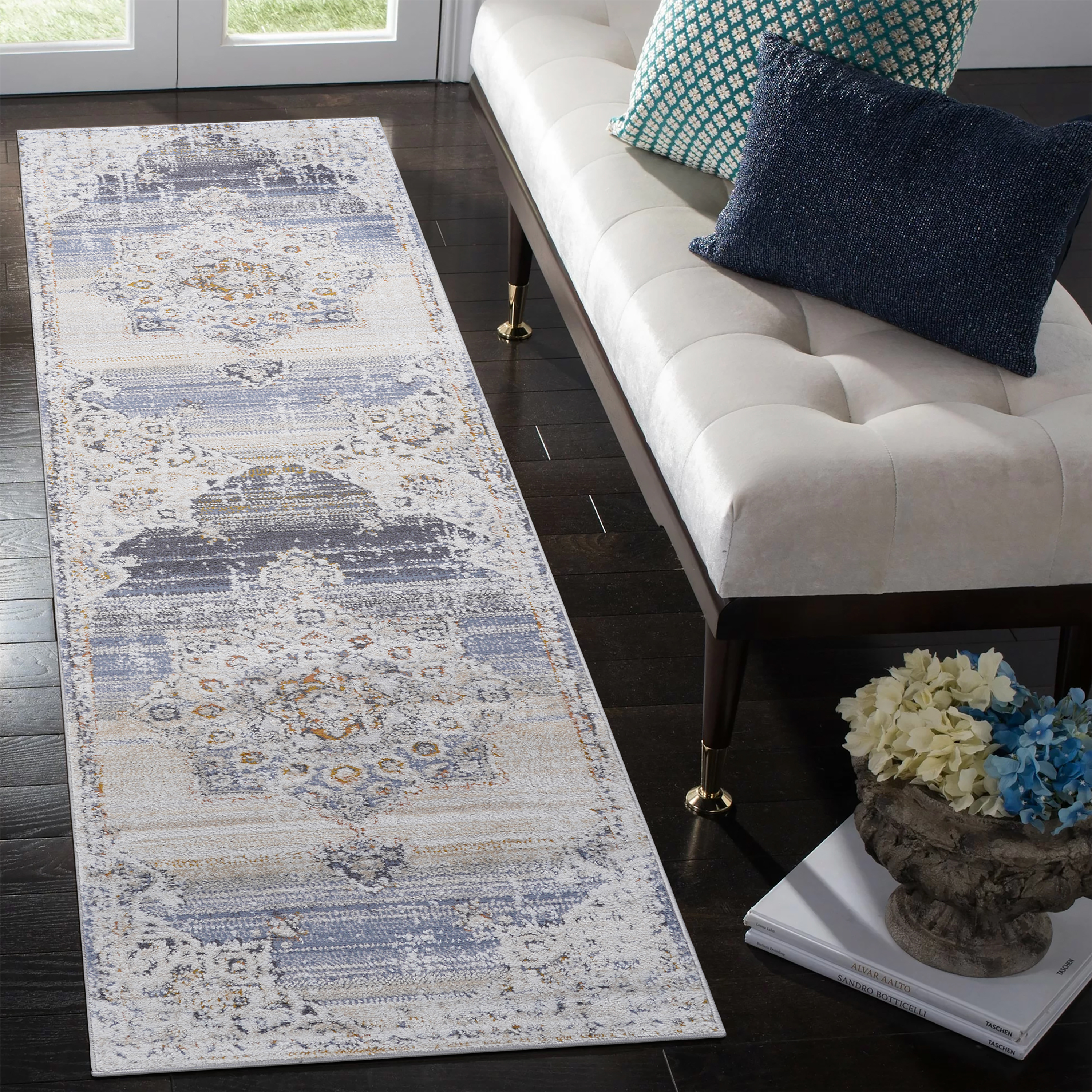 PAYAS   2X8 Cream  Gold  Medallion Runner Rug