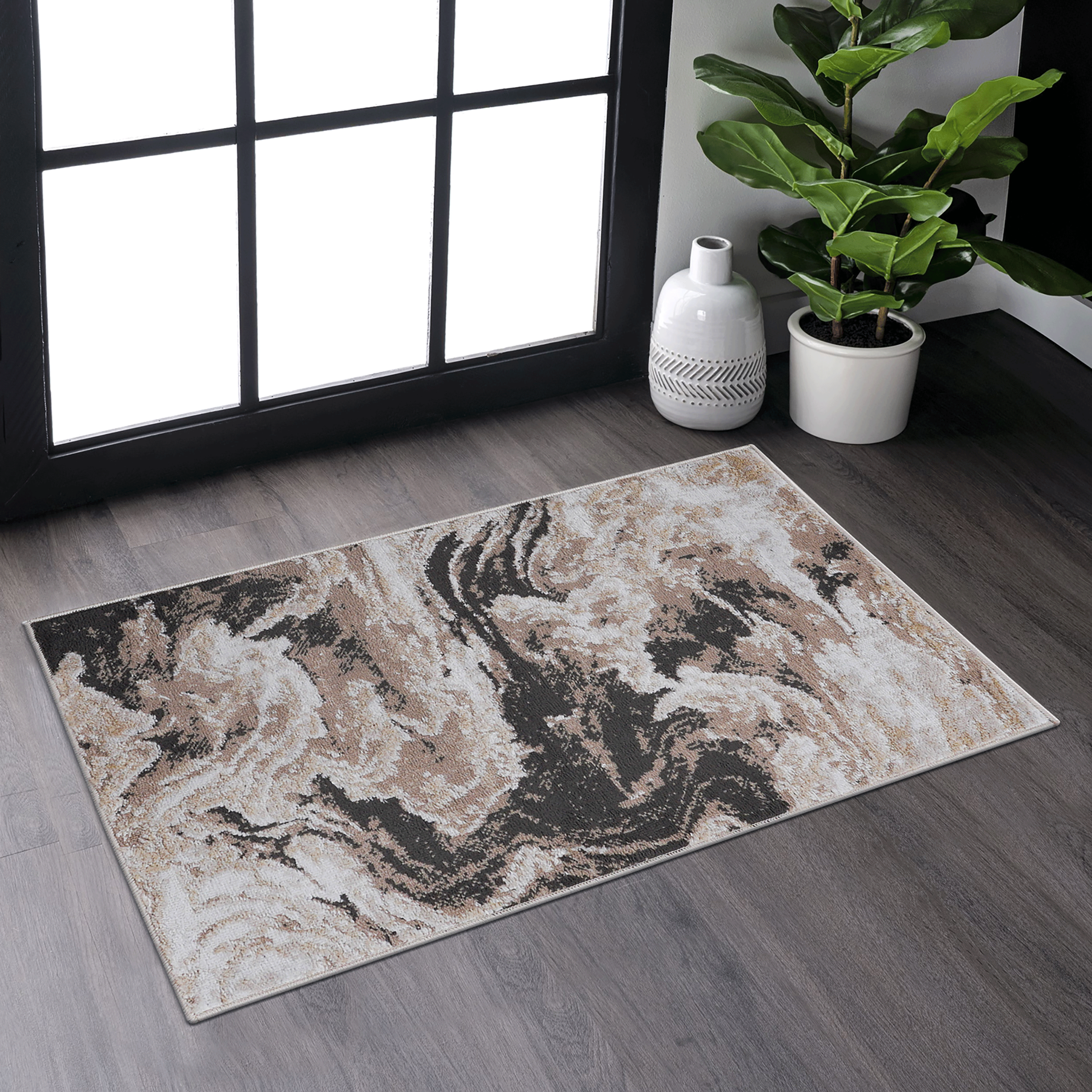 PAYAS  2X3 L.Brown  Abstract Doormat Rug