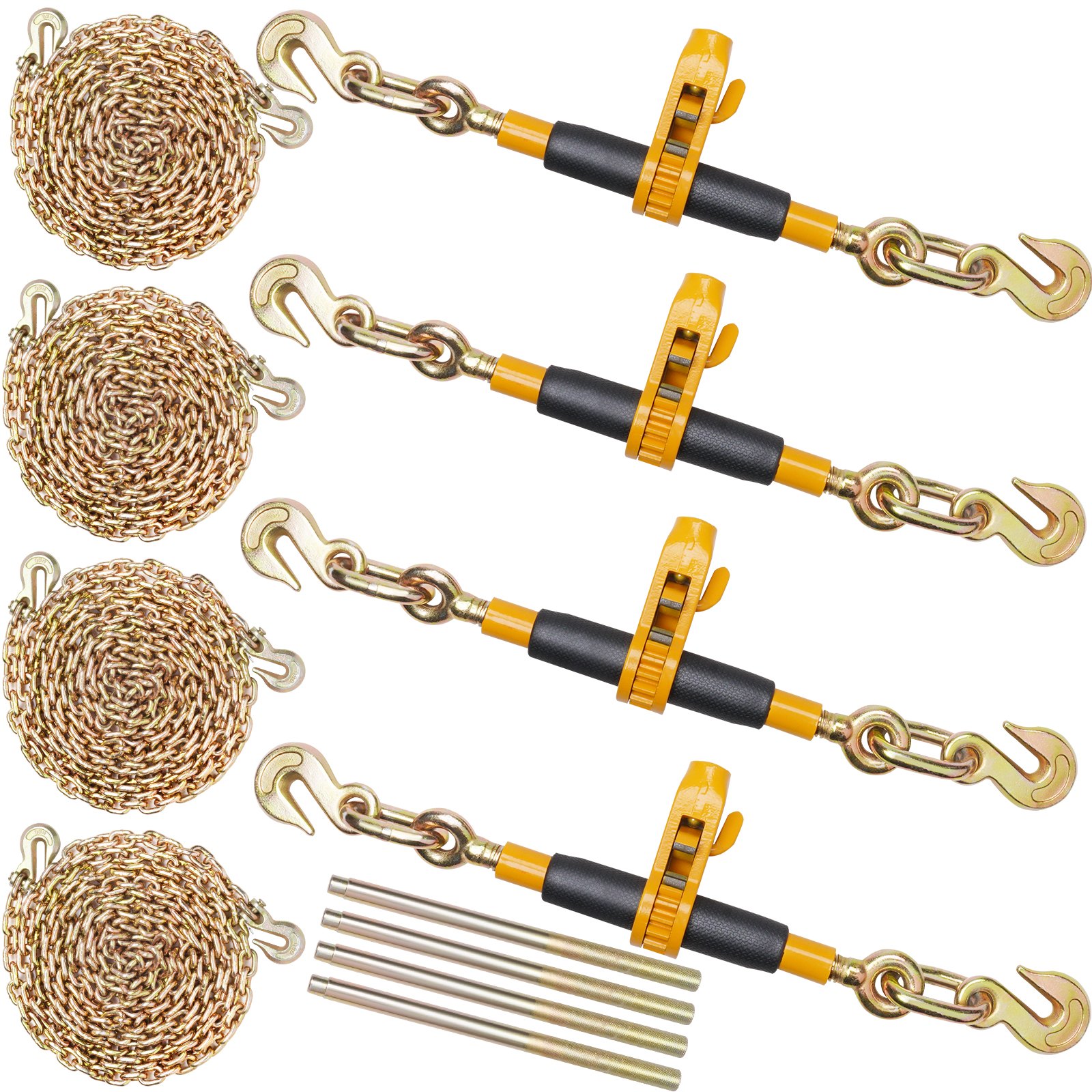 Ratchet Chain Binder, 5'16-3'8 Heavy Duty Load Binders, With G80 Chains 7100 Lbs Secure Load Limit, Labor-saving Anti-skid Handle, Tie Down Hauling Chain Binders For Flatbed Truck Trailer, 4 P
