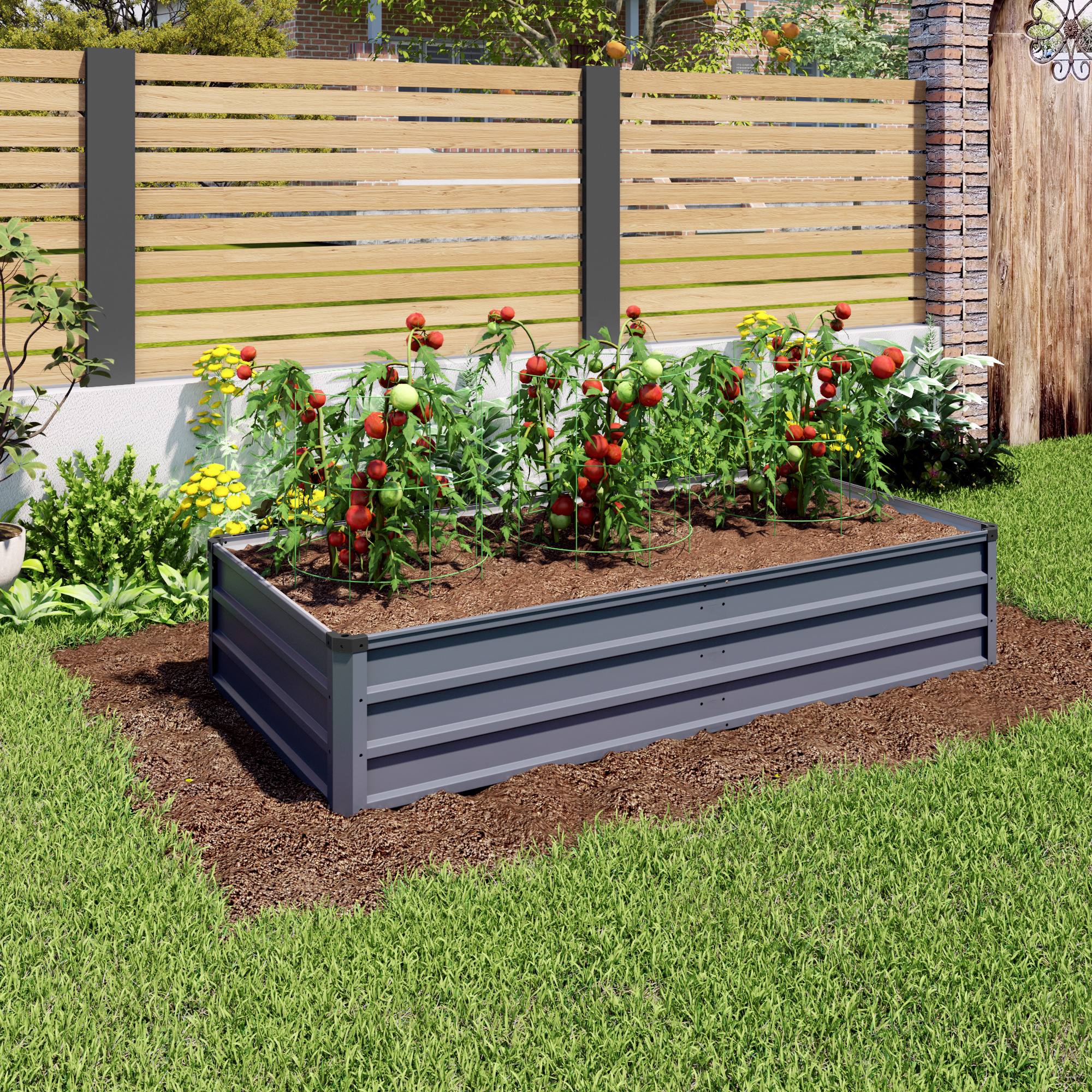 6x3x1ft Large Garden Bed, Grey Color Rectangular Galvanized Metal Outdoor Garden Bed, Suitable For Backyard Ground Gardens For Growing Plants, Vegetables And Flowers.