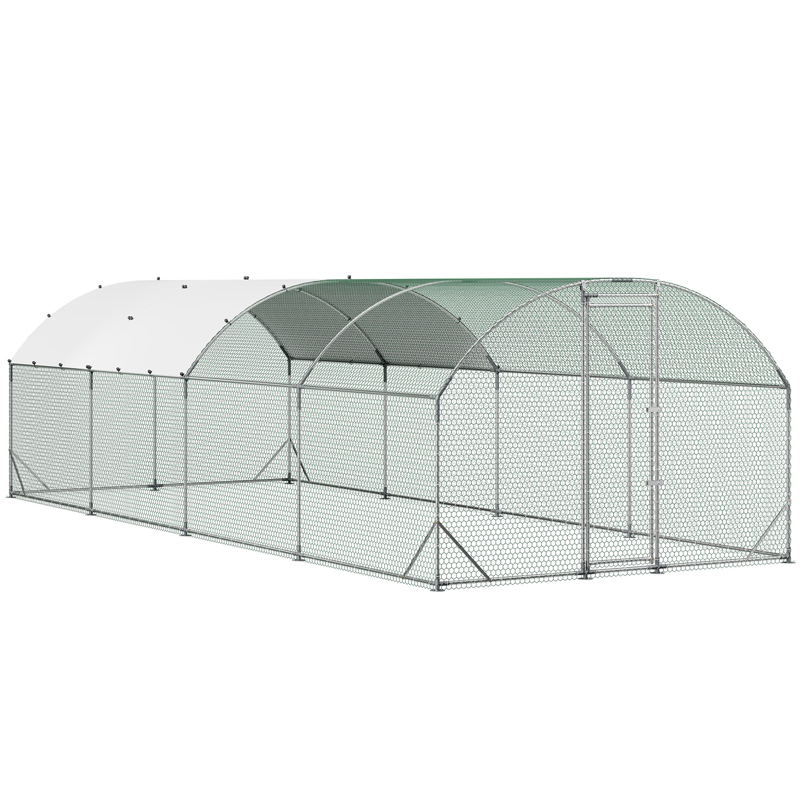 Large Metal Chicken Coop, 9 X 25 X 6.6 Ft, Walk-in Chicken Run House With Waterproof Cover & Sturdy Frame, Dome Roof Poultry Cage Duck Pen For Rabbit Hen Goose Duck Outdoor Backyard Farm Use