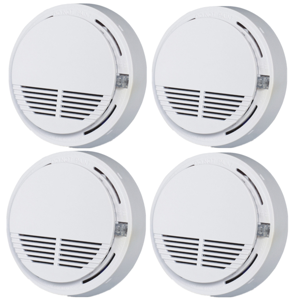 Detector de humo (paquete de 4), sensor de seguridad contra incendios, batería incluida.