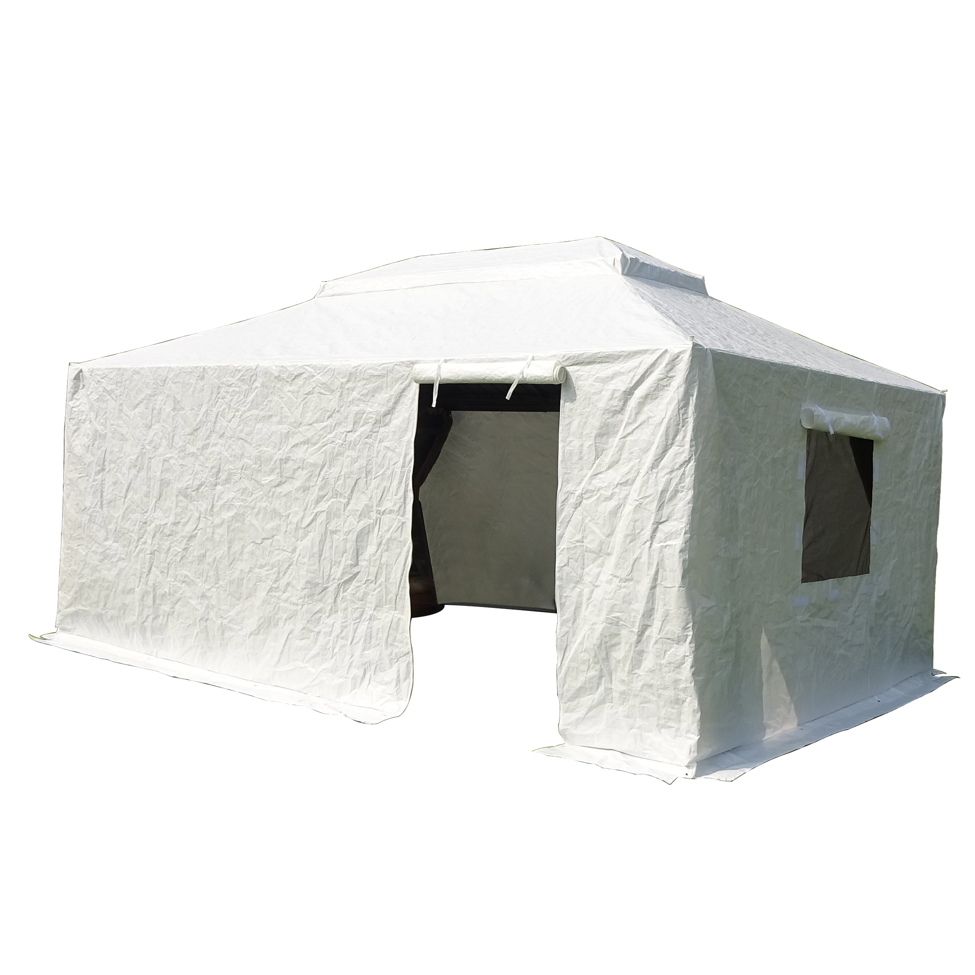 12 X16  Gazebo Cover For Hardtop Gazebos, Outdoor Universal Winter Gazebo Cover With Sidewalls And Mesh Windows, All Season Waterproof Enclosed Gazebo Cover, White