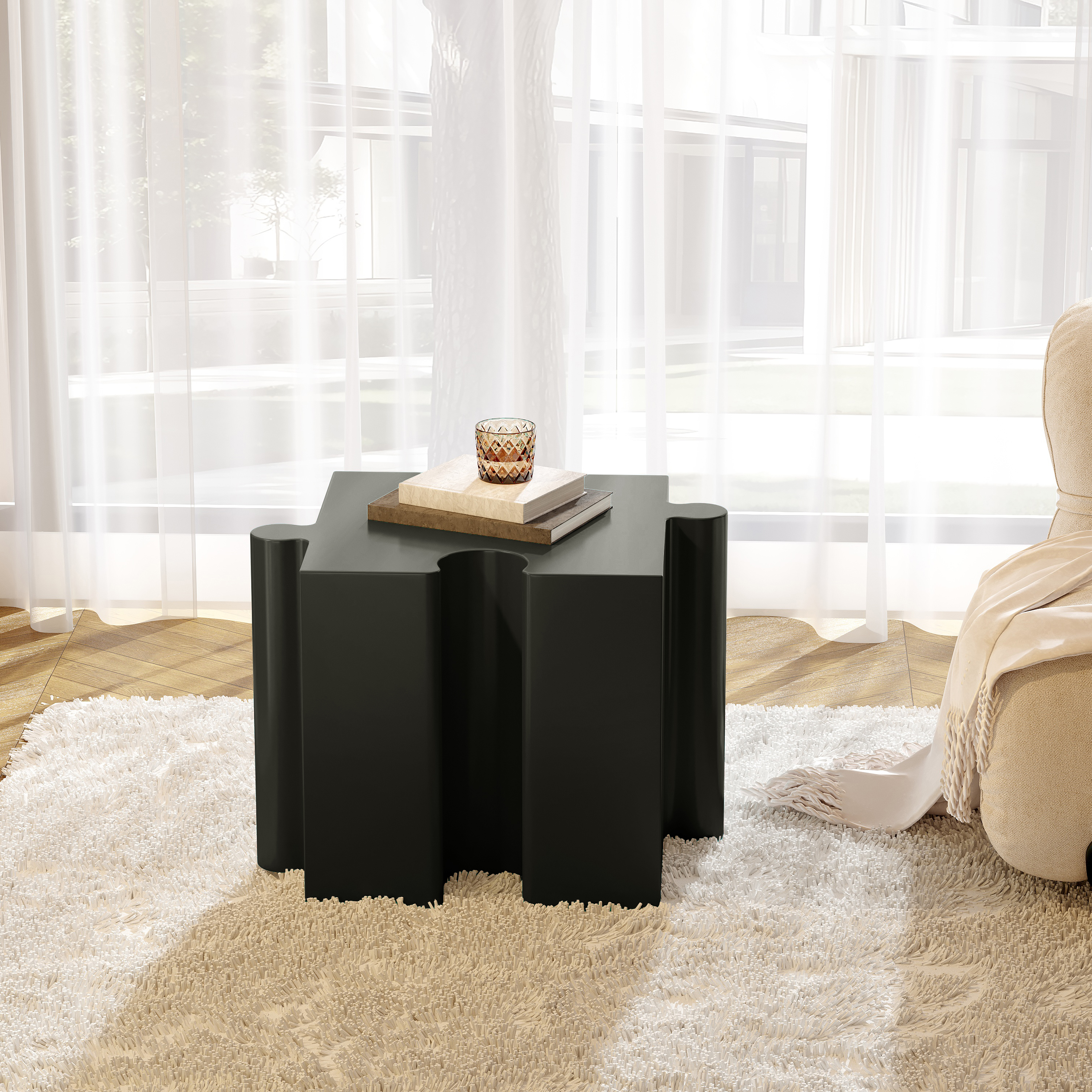 Mesa auxiliar modular MGO con borde cóncavo, para interior y exterior, color negro