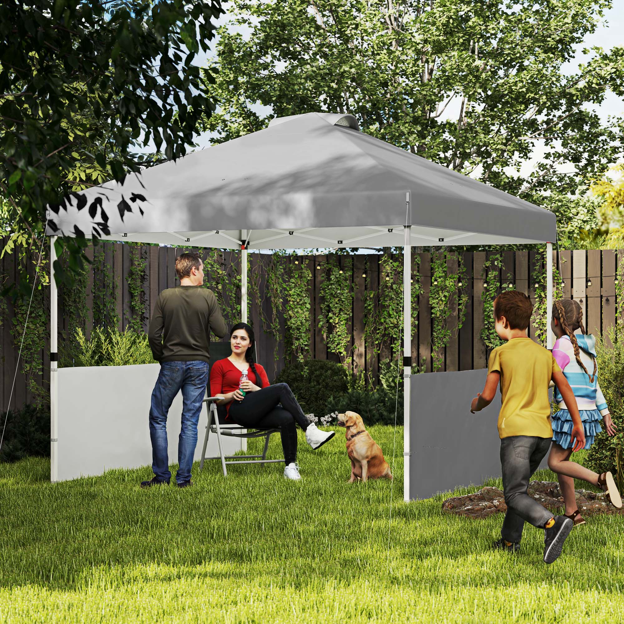 Carpa plegable instantánea 10 x 10 pies UV50+ con 2 medias paredes y bolsa, gris oscuro
