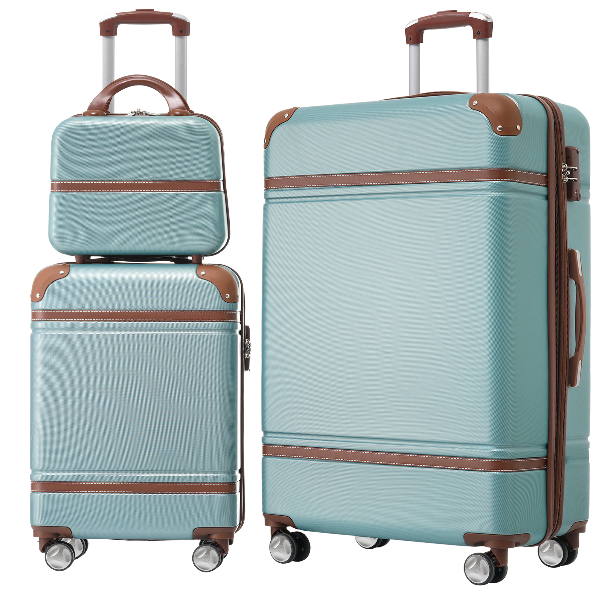 Hardshell Luggage Sets 3 Pieces 20-28 Luggages And Cosmetic Case Spinner Suitcase With TSA Lock  Lightweight,Green