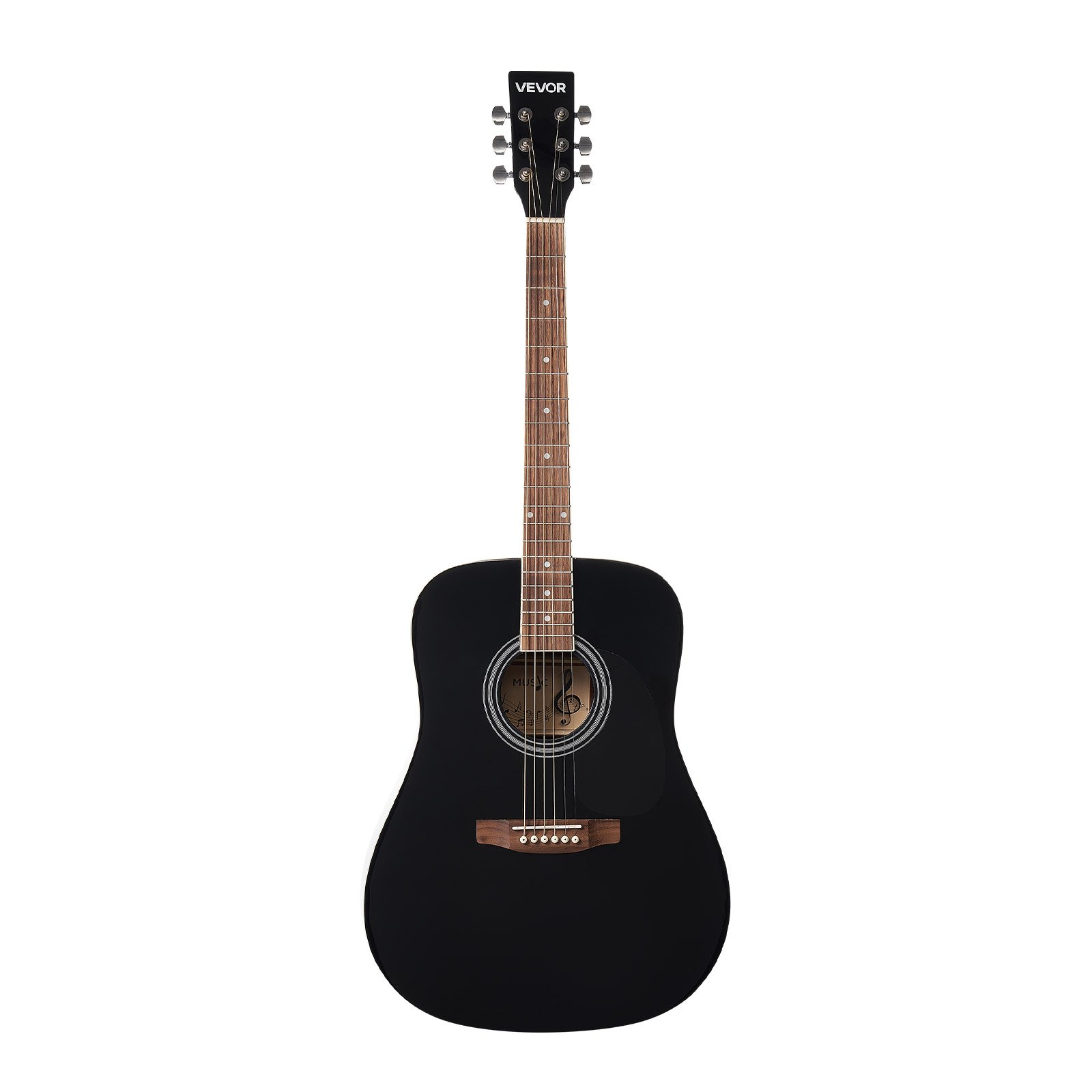 Guitarra Acústica Dreadnought Negra de 41 pulgadas, 6 Cuerdas, Tapa de Abeto Sólido