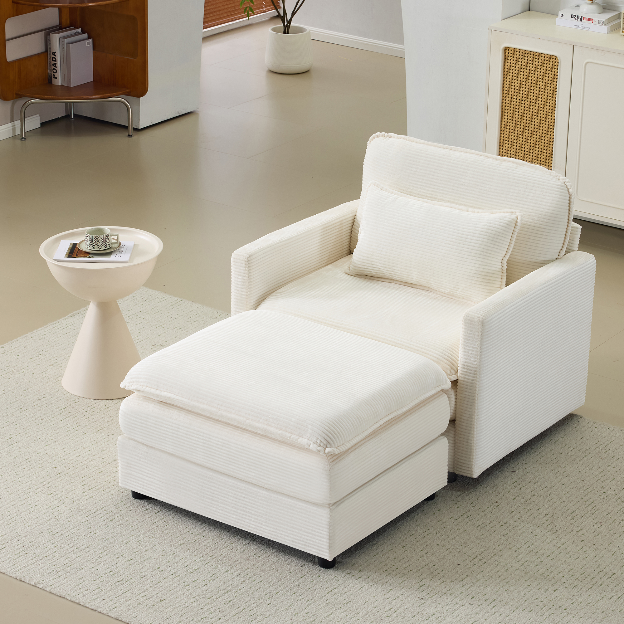 54  Plush Cloud Sofa Modular Single   Ottoman Sofa With 22  Beige Chenille Cushions   1 Throw Pillows - Compact Size For Apartment, Living Room, Bedroom  Beige
