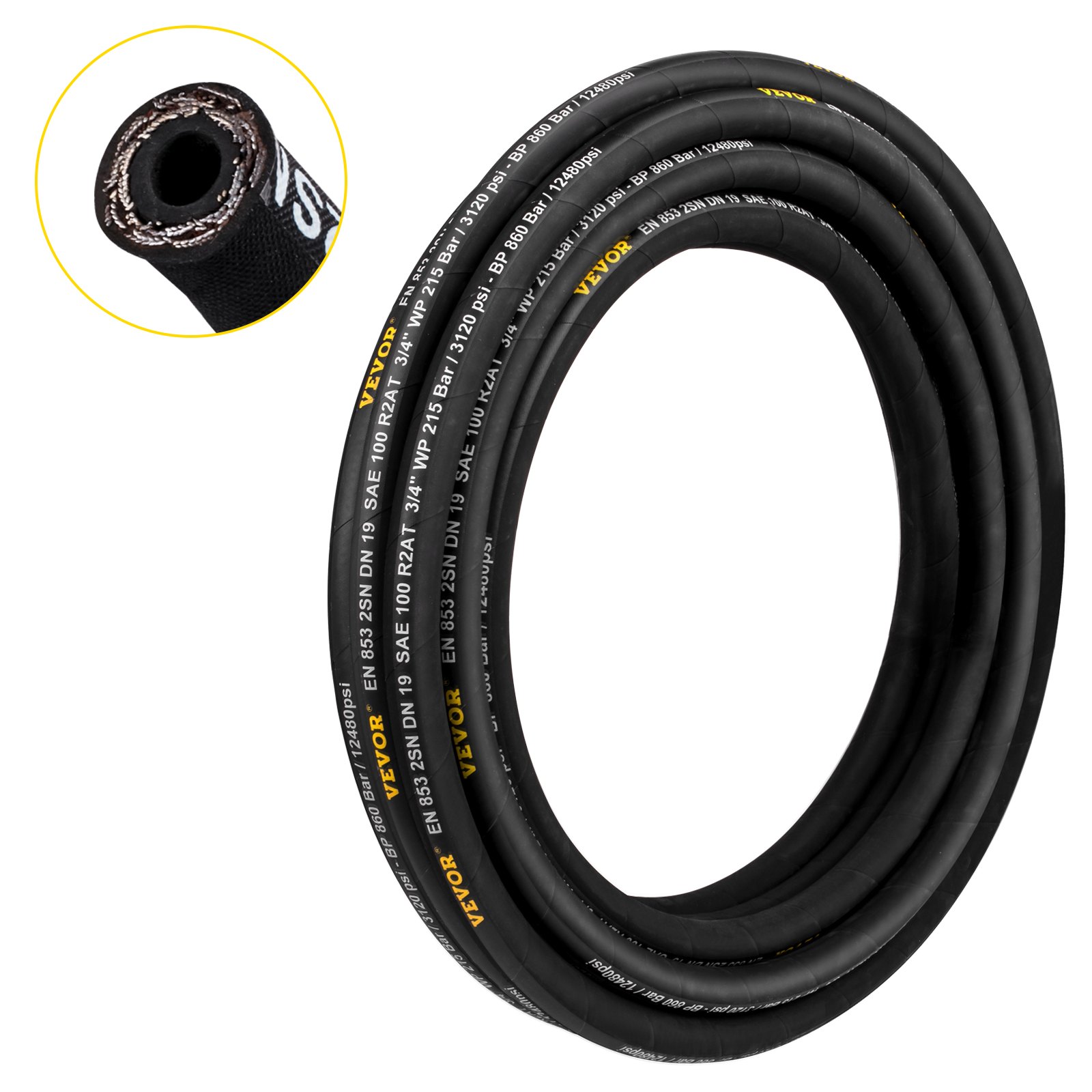 Hydraulic Hose 1-2 Inch X One Hundred Ft, Coiled Hydraulic Hose 4000 PSI, Rubber Hydraulic Hose With 2 High-Tensile Steel Wire Braid, Bulk Hydraulic Hose -20 To 140, Hydraulic Oil Flexible Hose