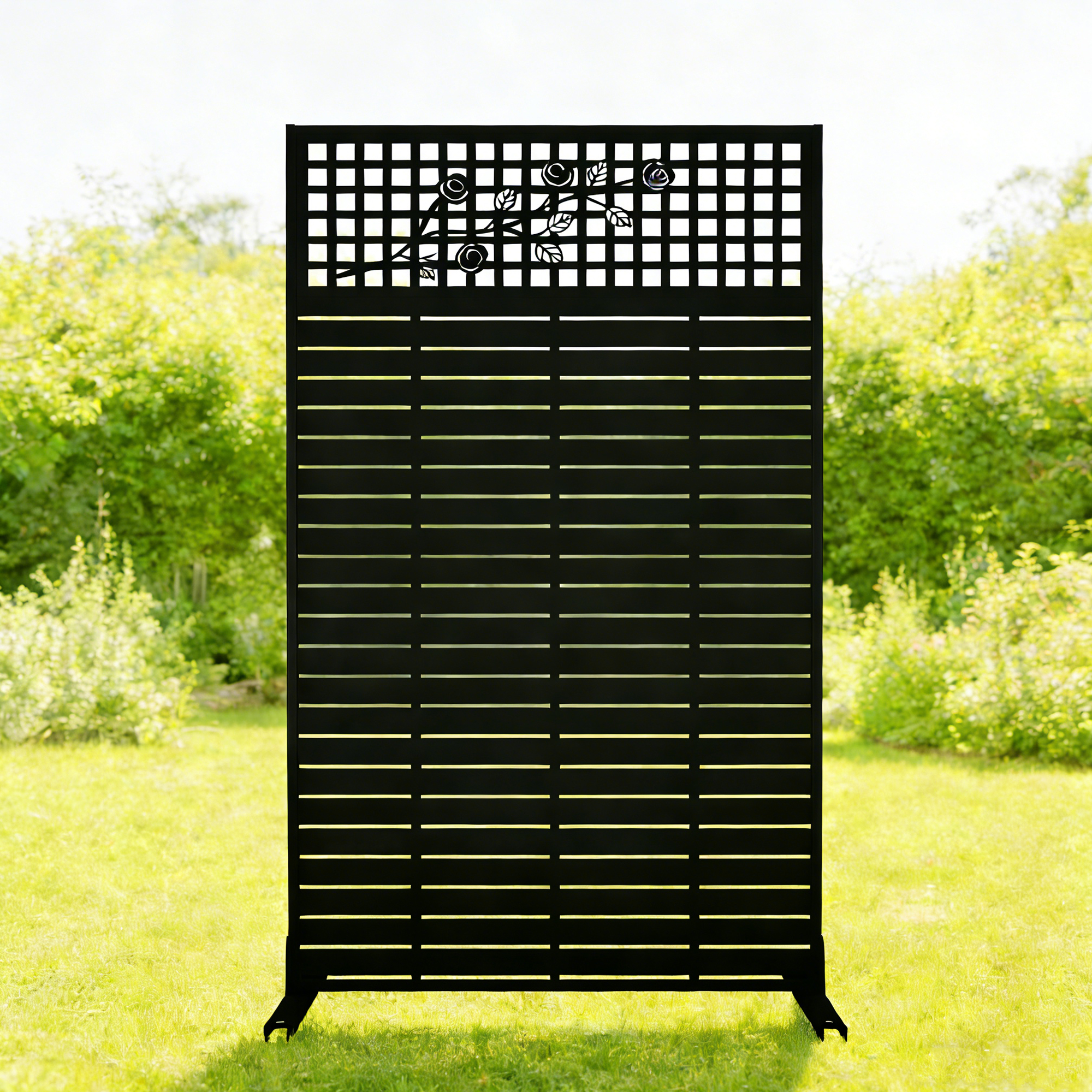 Metal Privacy Screens 72H X 43.3W Outdoor And Indoor Divider With Freestanding Decorative Privacy Screen For Balcony, Patio, Garden & Room Decor, Rose Black