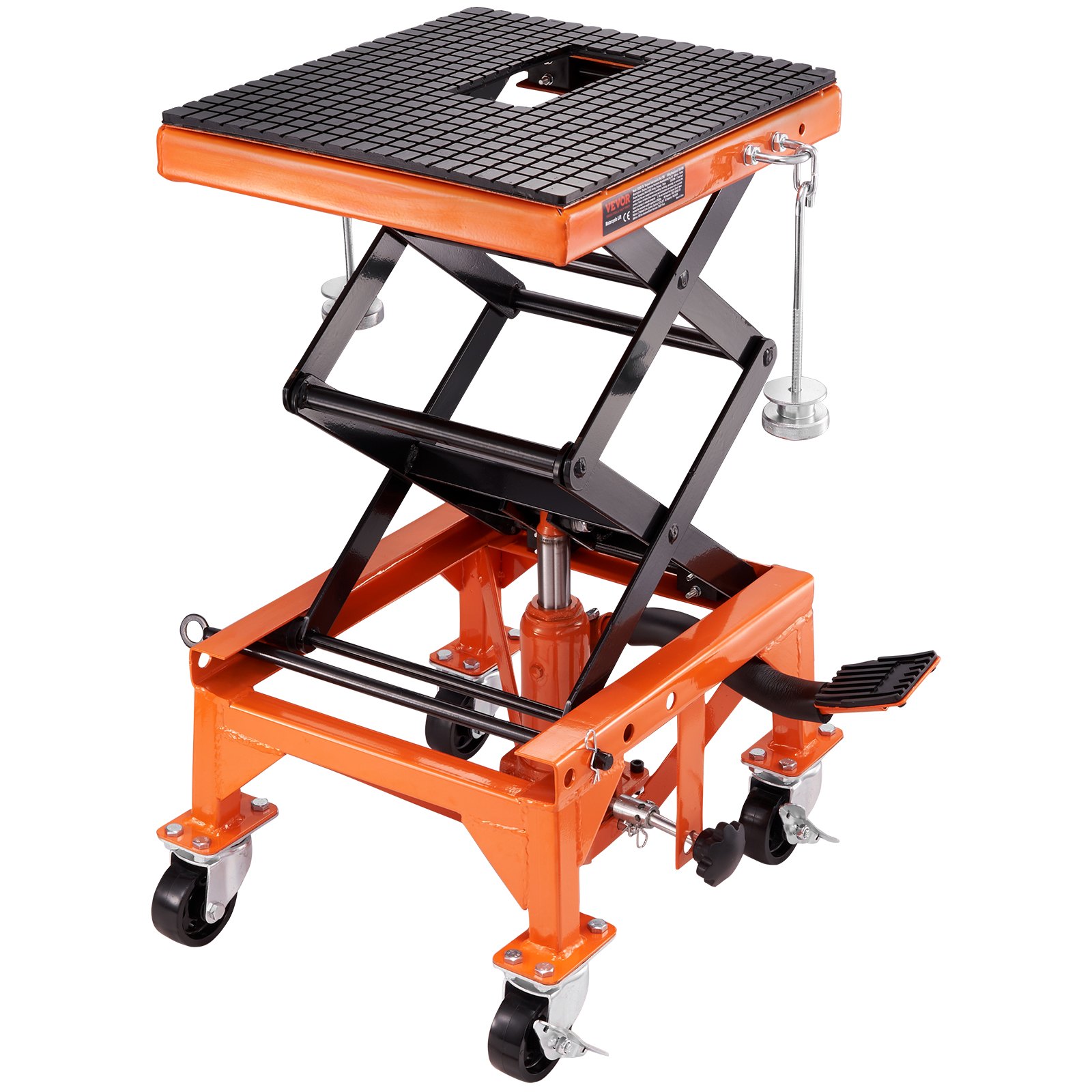 Mesa elevadora hidráulica para motocicleta, capacidad 350 libras, con 4 ruedas