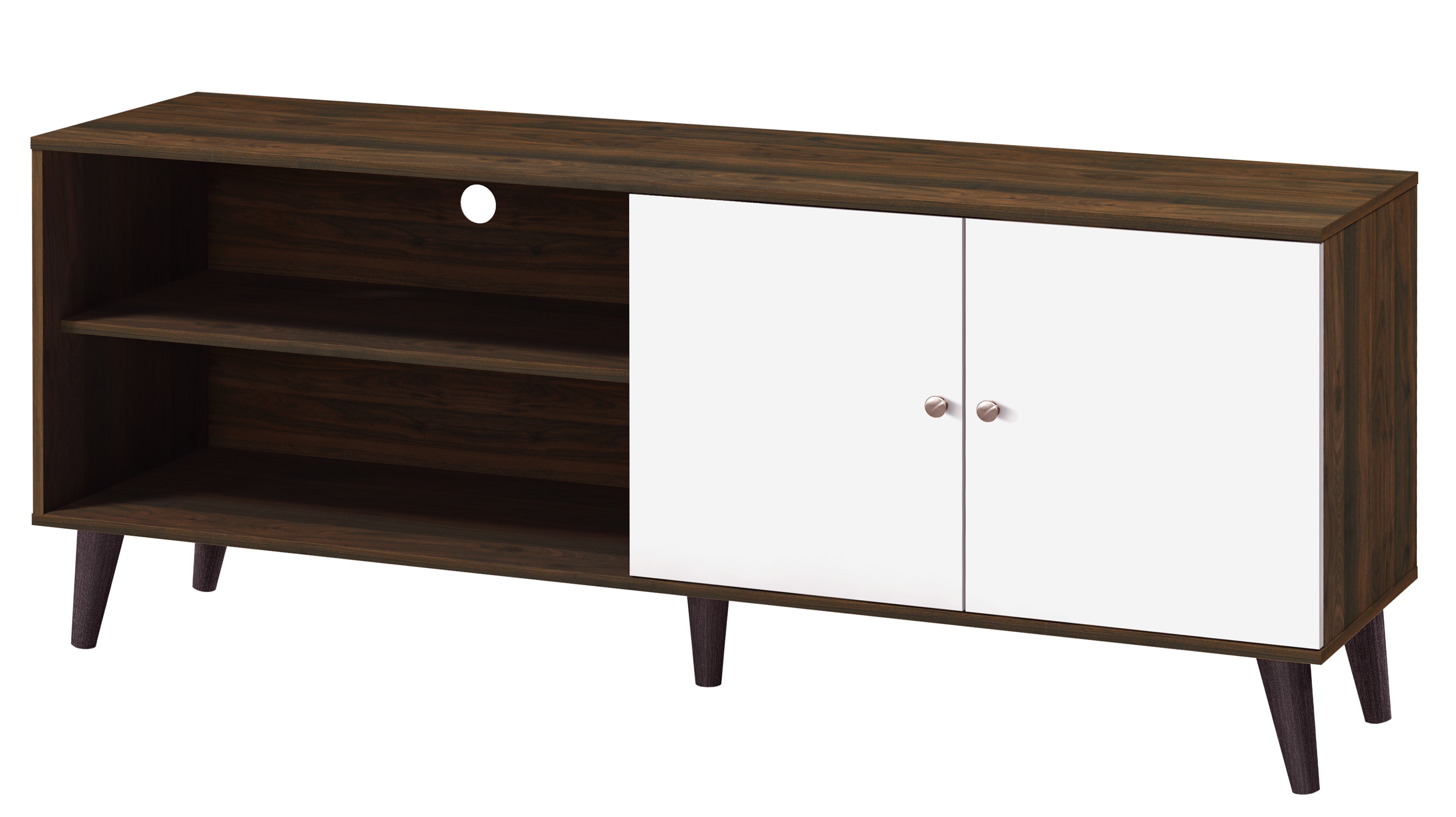 Mueble para TV Amidon, hasta 63 pulgadas, con 2 estantes y gabinete.