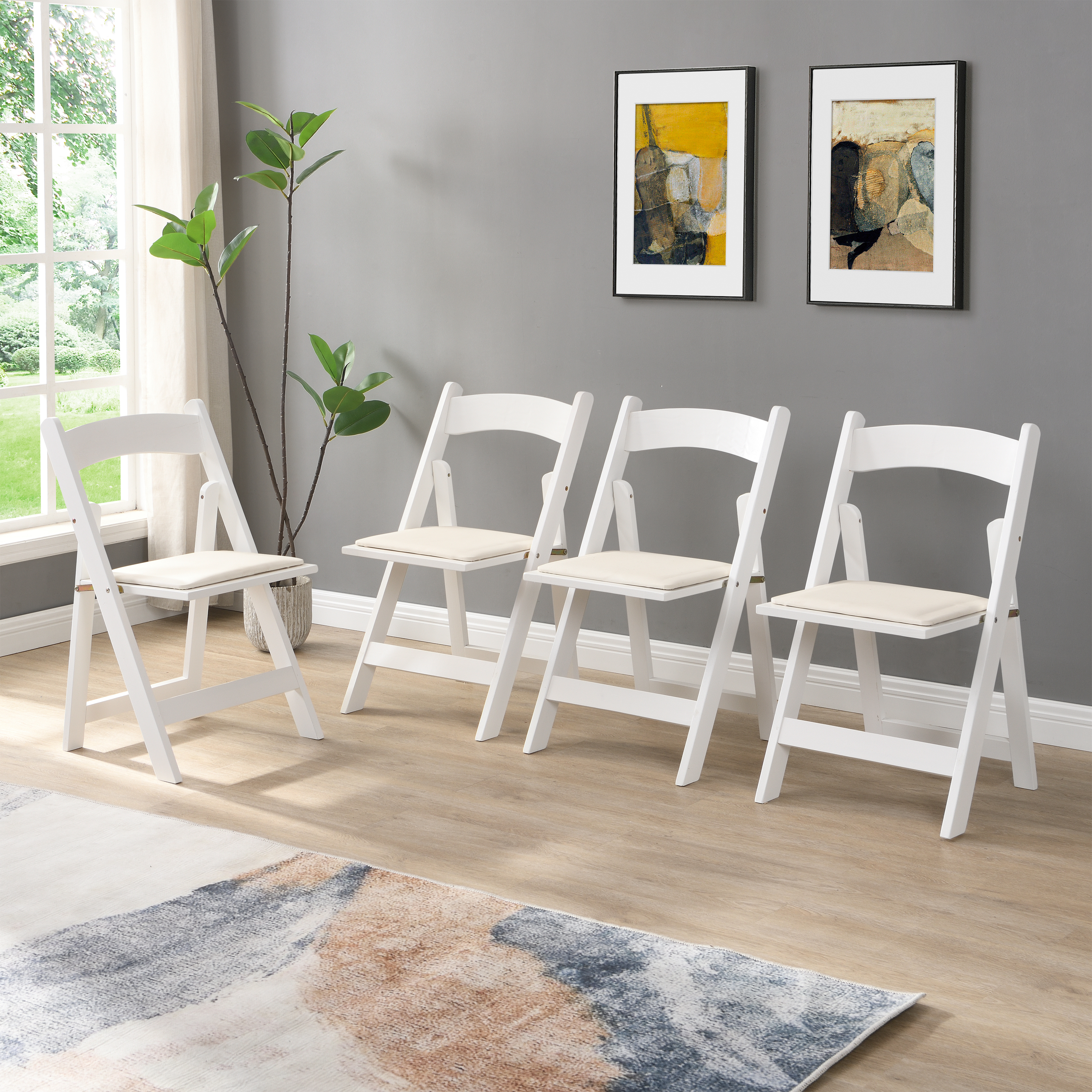 Silla plegable tapizada, ahorra espacio, fácil de llevar, 4 piezas, cojín beige