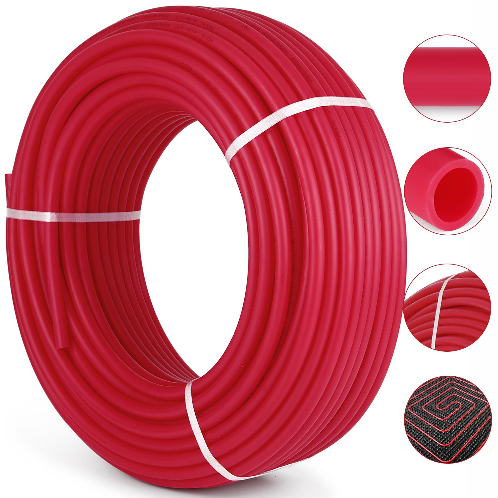 Oxygen Barrier PEX Tubing - 1/2 Inch X 900 Feet Tube Coil - EVOH PEX-B Pipe For Residential Commercial Radiant Floor Heating Pex Pipe (1/2\" O2-Barrier, 900Ft/Red)