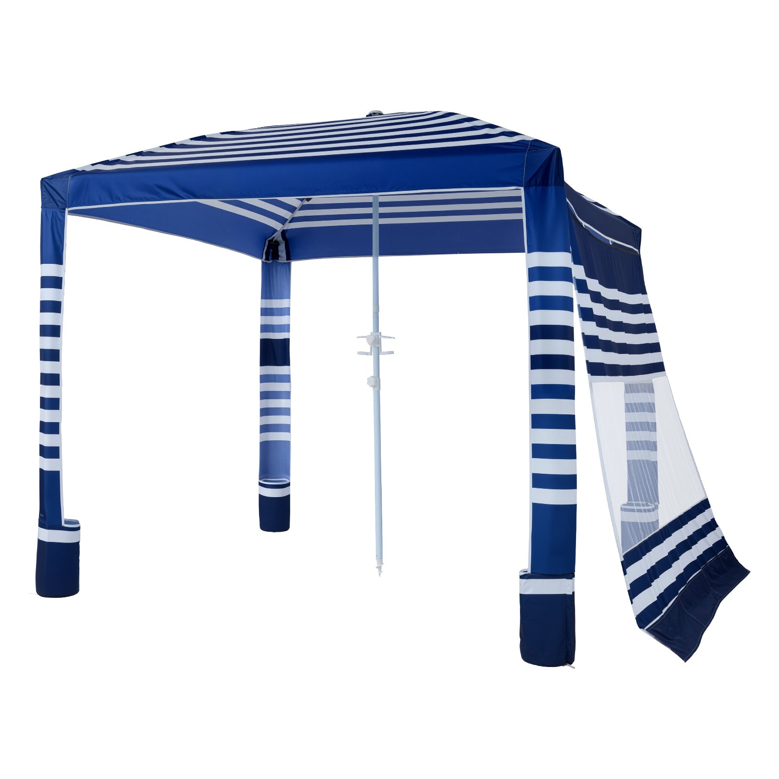 Beach Cabana, 8 X 8 Ft Beach Canopy With Side Wall, UPF 50+ Protection Easy Setup Cabana Tent With Sand Pockets, Adjustable Height Portable Shade Sun Shelter Umbrella For Family, Navy Stripes