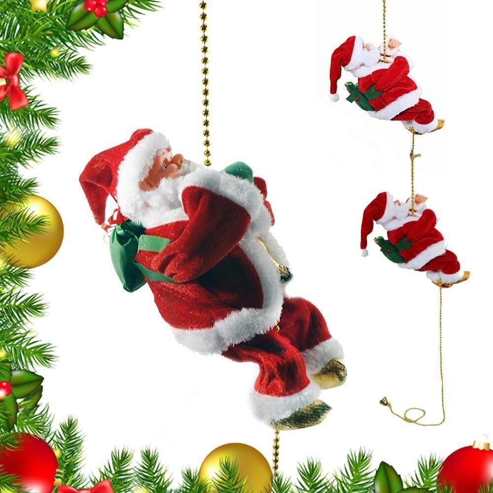 Juguete musical: Papá Noel eléctrico subiendo escalera de cuerda, decoración