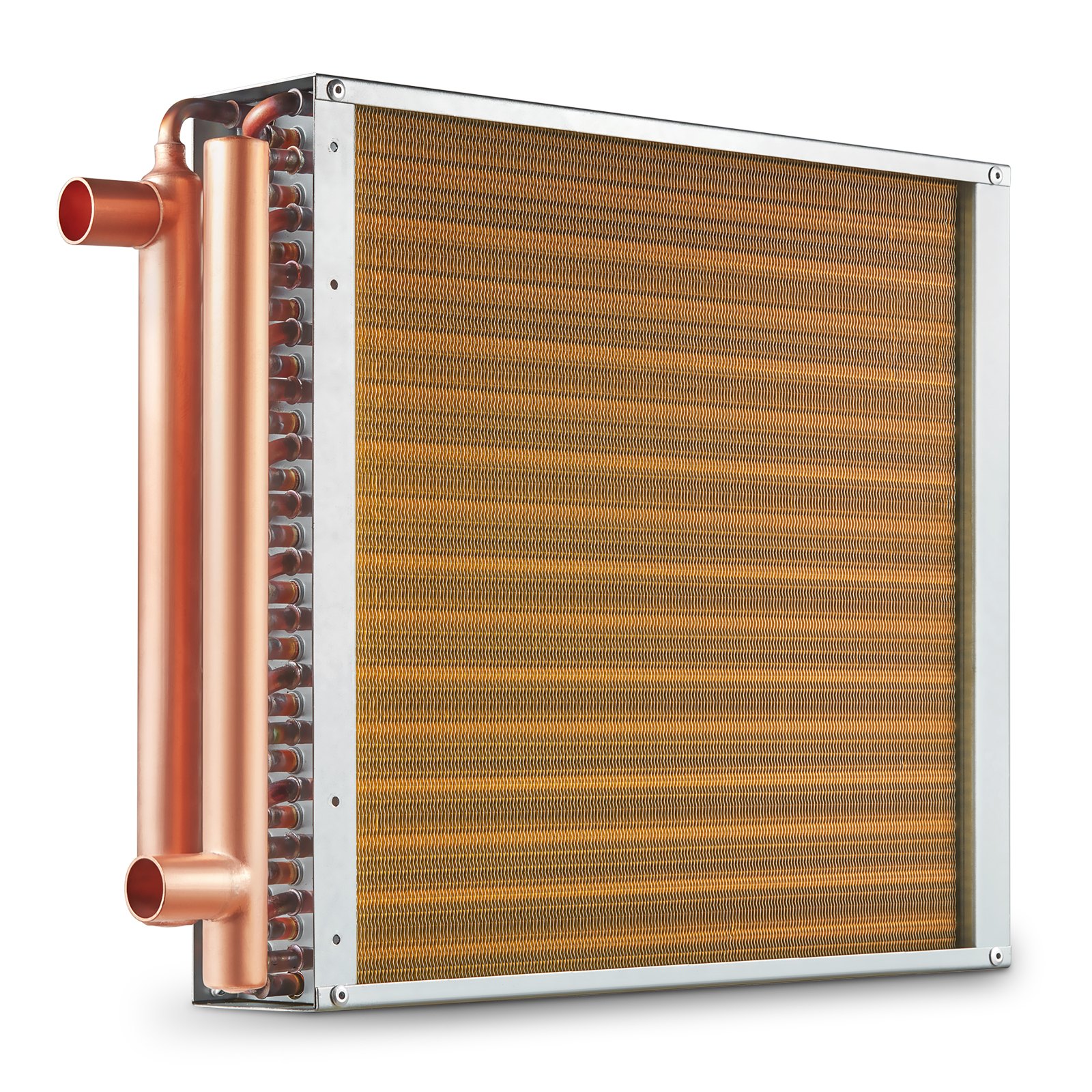 Heat Exchanger Water To Air, 16"x 16" With 3-Row 3/8" Copper Ports, 193 Aluminum Fins Heat Exchanger For Outdoor Wood Furnaces, Residential Heating And Cooling, And Forced Air Heating